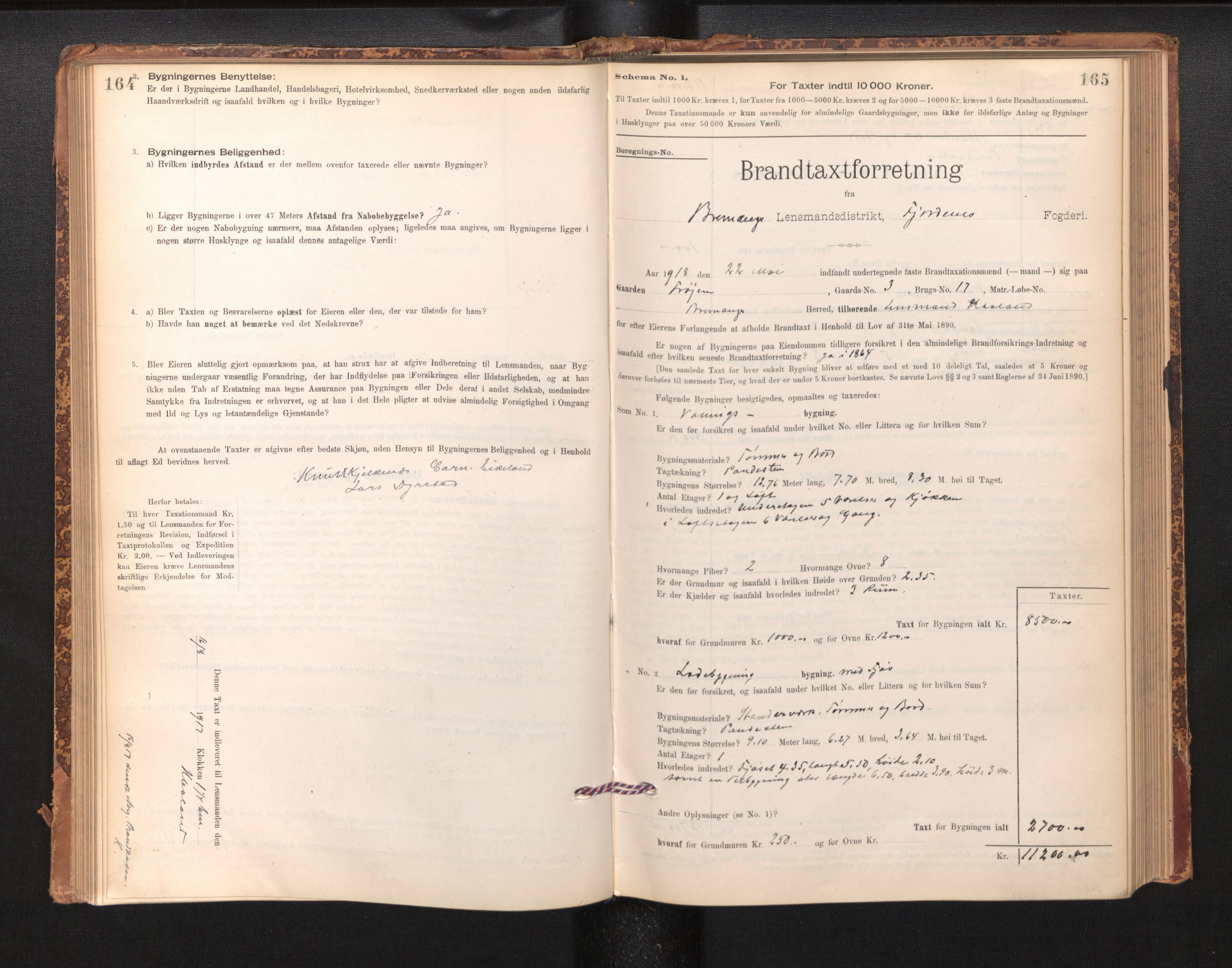 Lensmannen i Bremanger, SAB/A-26701/0012/L0007: Branntakstprotokoll, skjematakst, 1895-1936, p. 164-165