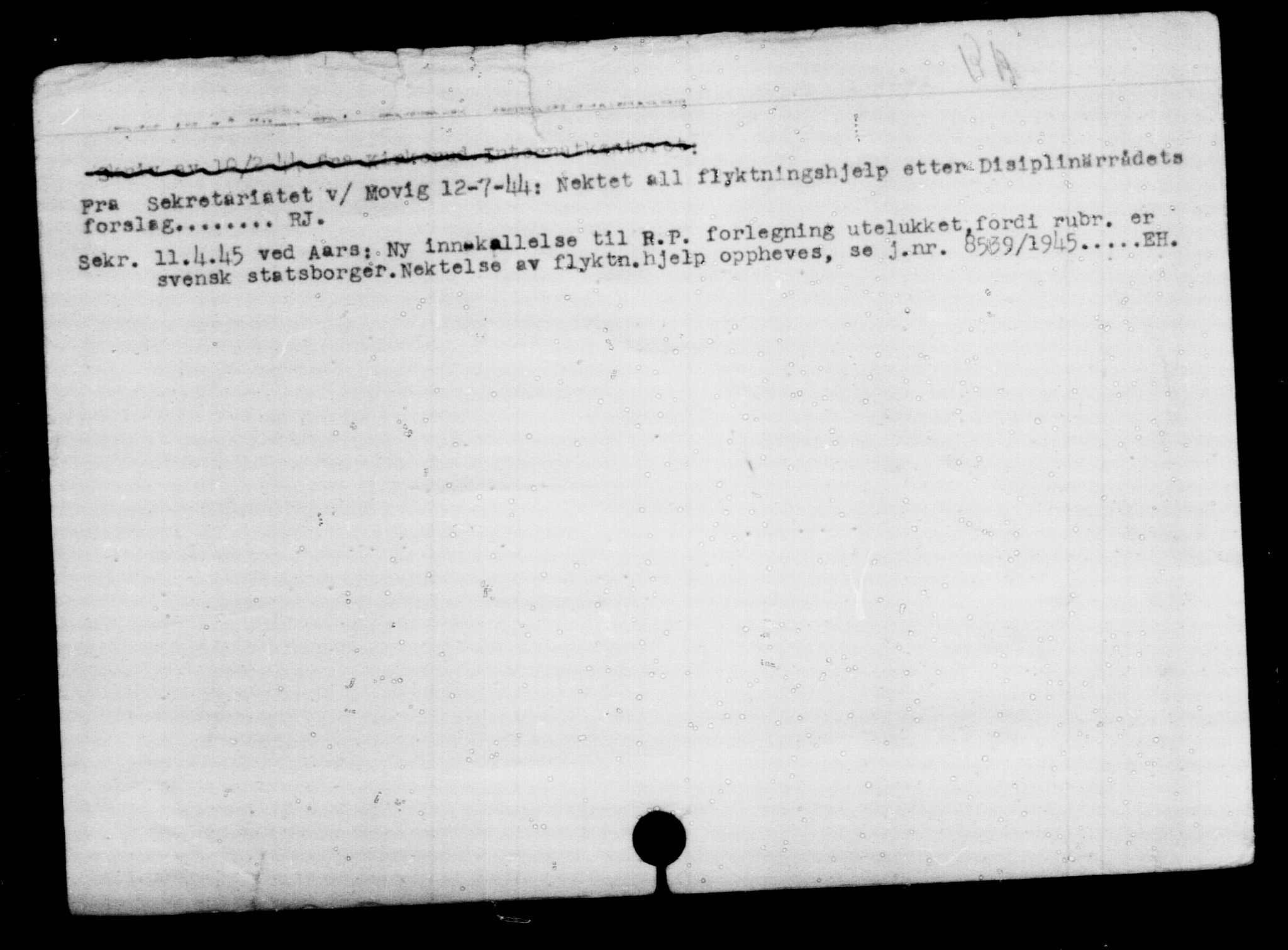 Utenriksstasjonene, Legasjonen i Stockholm, Flyktningkontoret, AV/RA-S-6753/V/Va/L0009: Kjesäterkartoteket, flyktninger med registreringsnr. 18502-22048, 1940-1945, p. 13