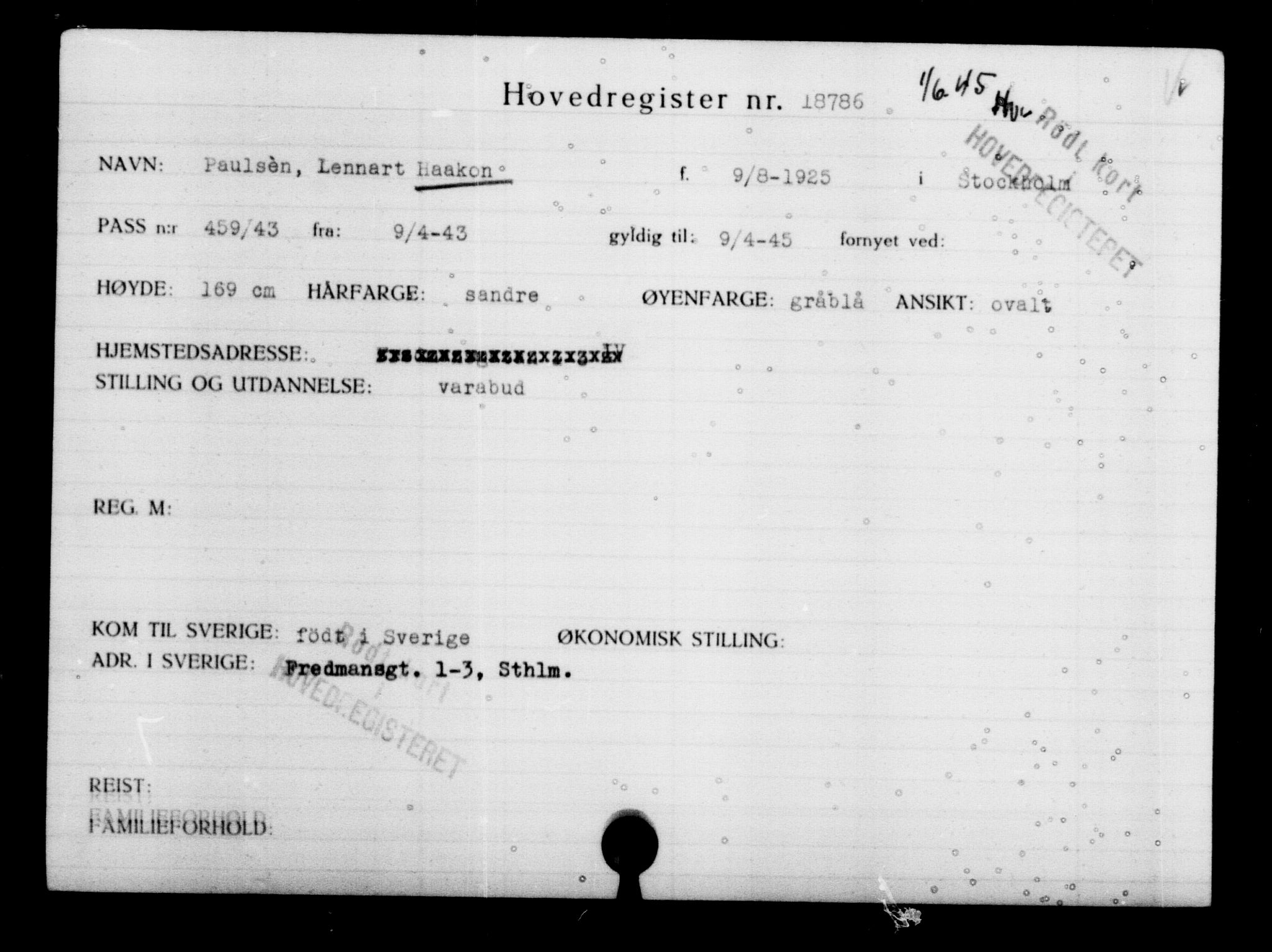 Utenriksstasjonene, Legasjonen i Stockholm, Flyktningkontoret, AV/RA-S-6753/V/Va/L0009: Kjesäterkartoteket, flyktninger med registreringsnr. 18502-22048, 1940-1945, p. 328