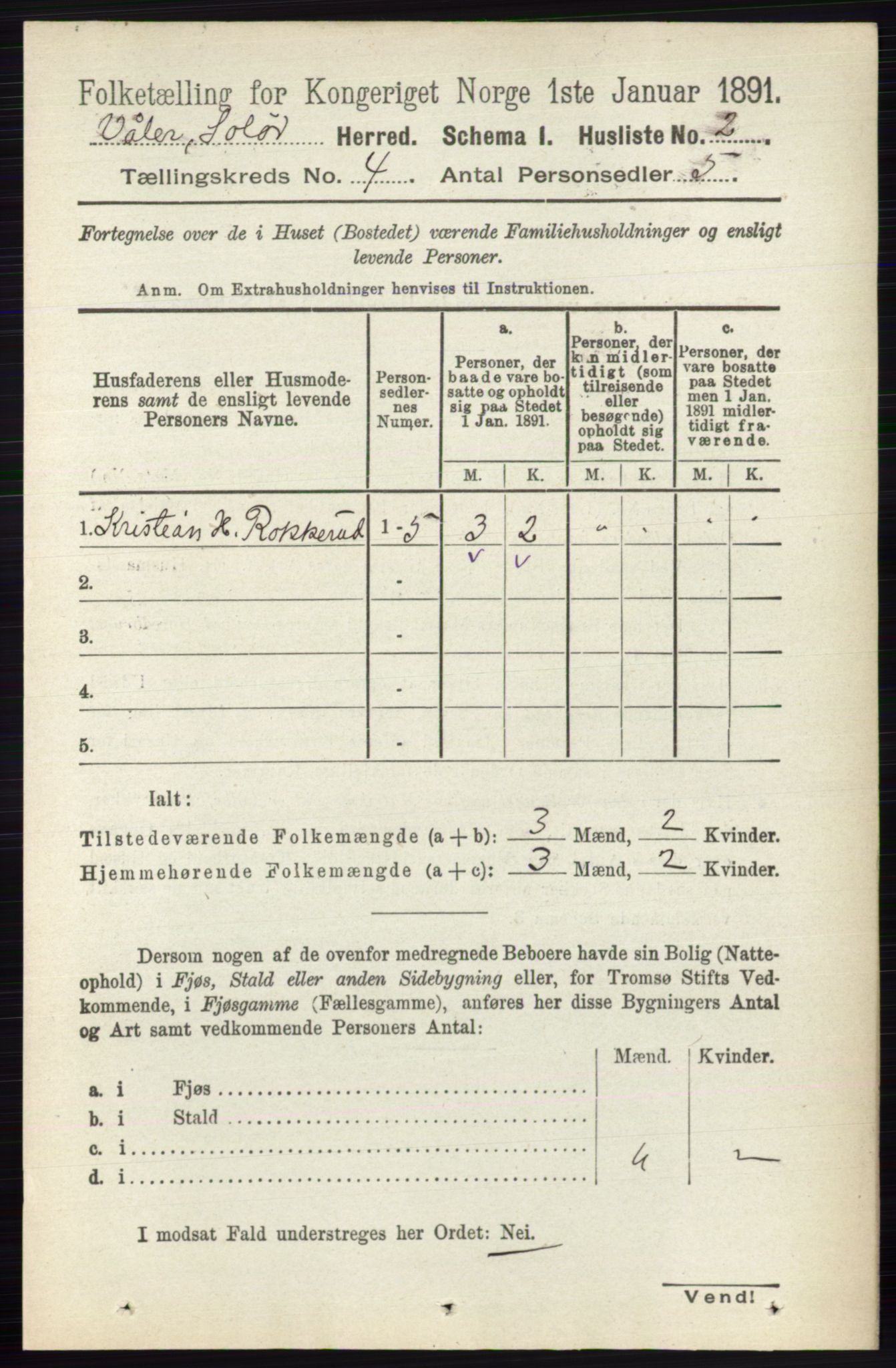 RA, 1891 census for 0426 Våler, 1891, p. 1407