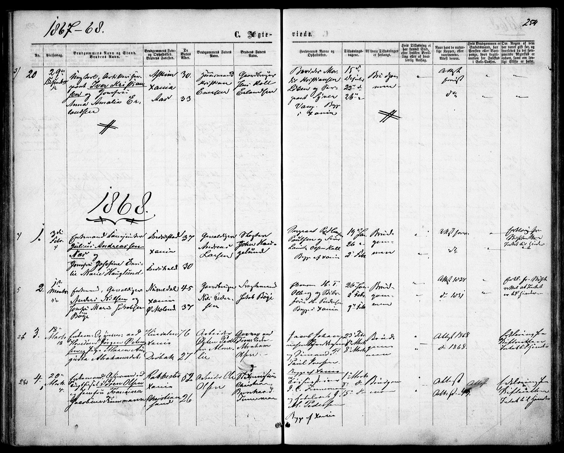 Garnisonsmenigheten Kirkebøker, SAO/A-10846/F/Fa/L0010: Parish register (official) no. 10, 1859-1869, p. 254