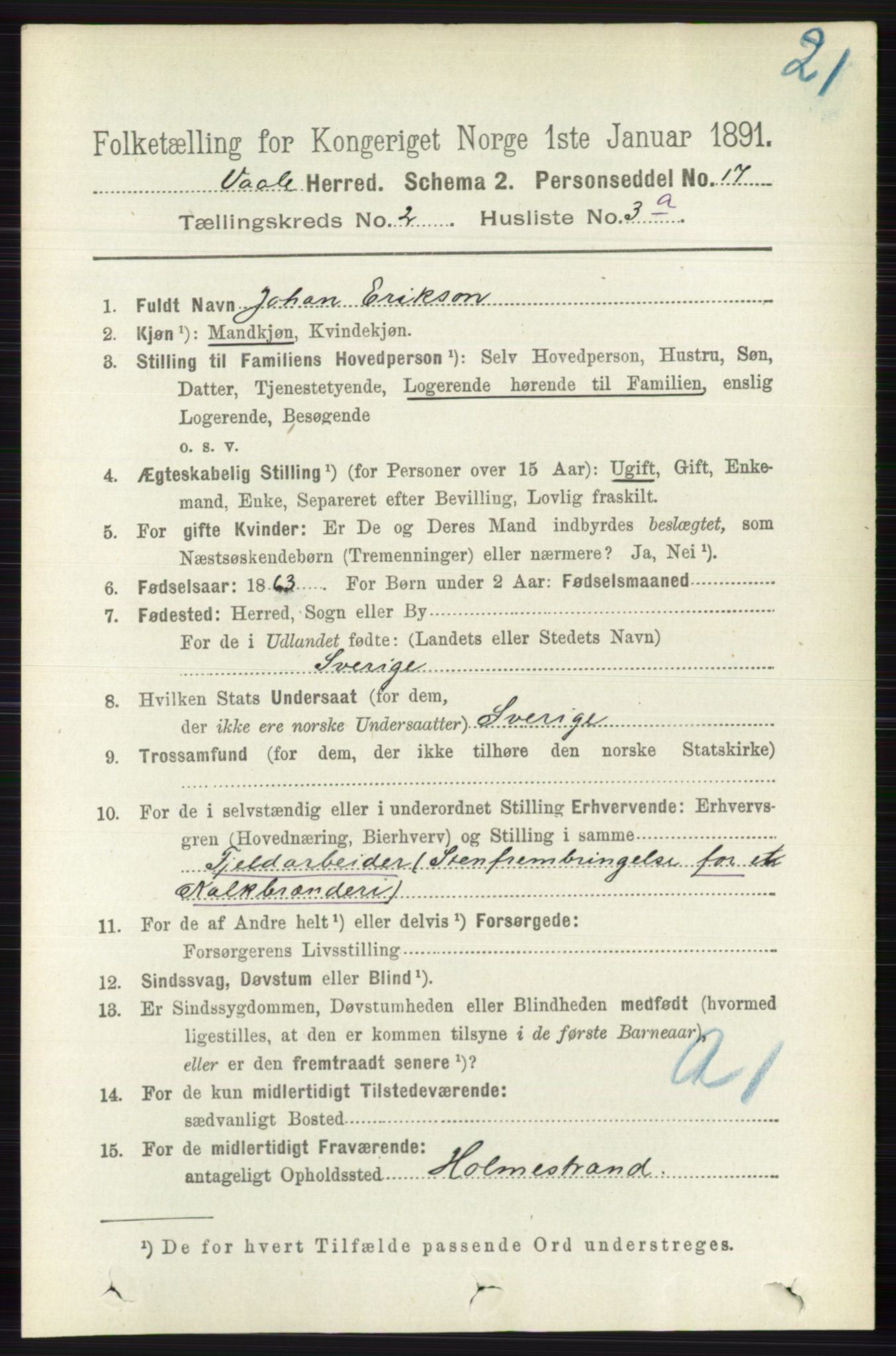 RA, 1891 census for 0716 Våle, 1891, p. 471