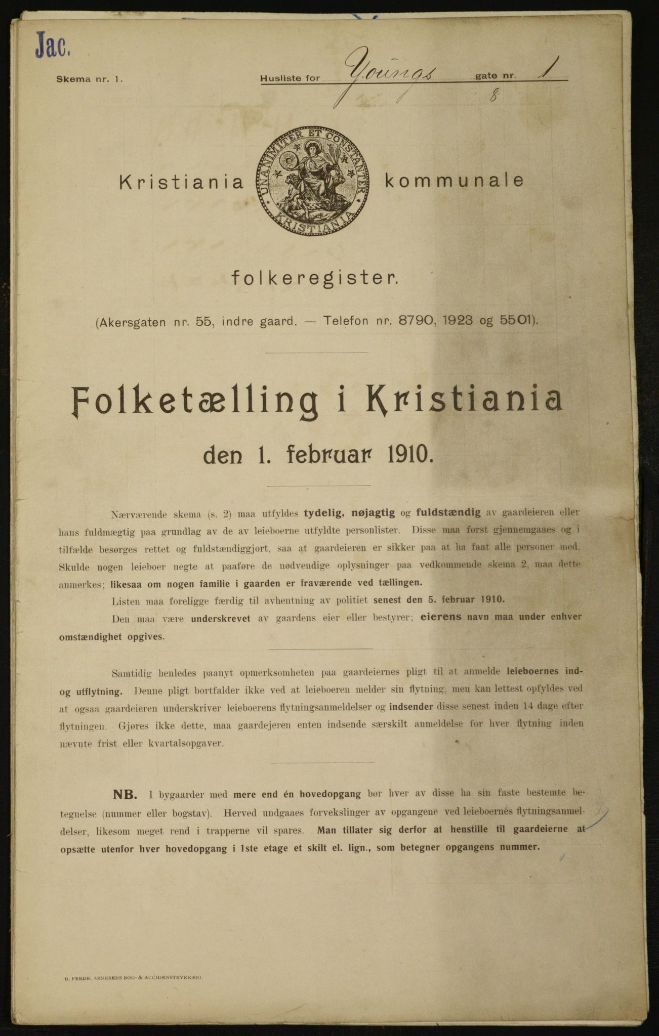 OBA, Municipal Census 1910 for Kristiania, 1910, p. 121822