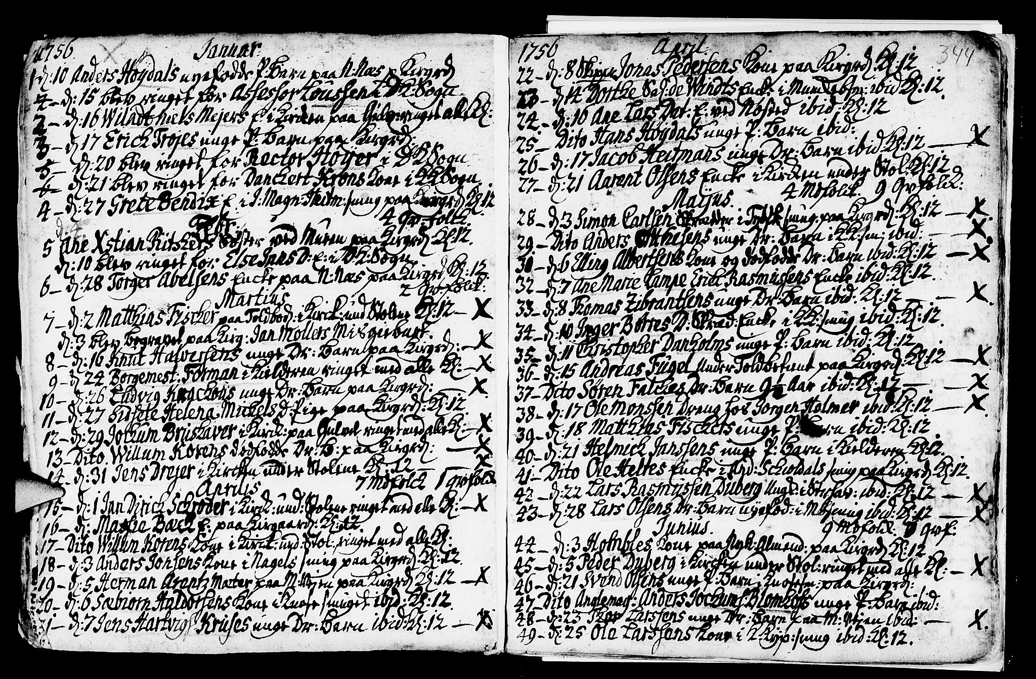 Nykirken Sokneprestembete, SAB/A-77101/H/Haa/L0009: Parish register (official) no. A 9, 1689-1759, p. 344