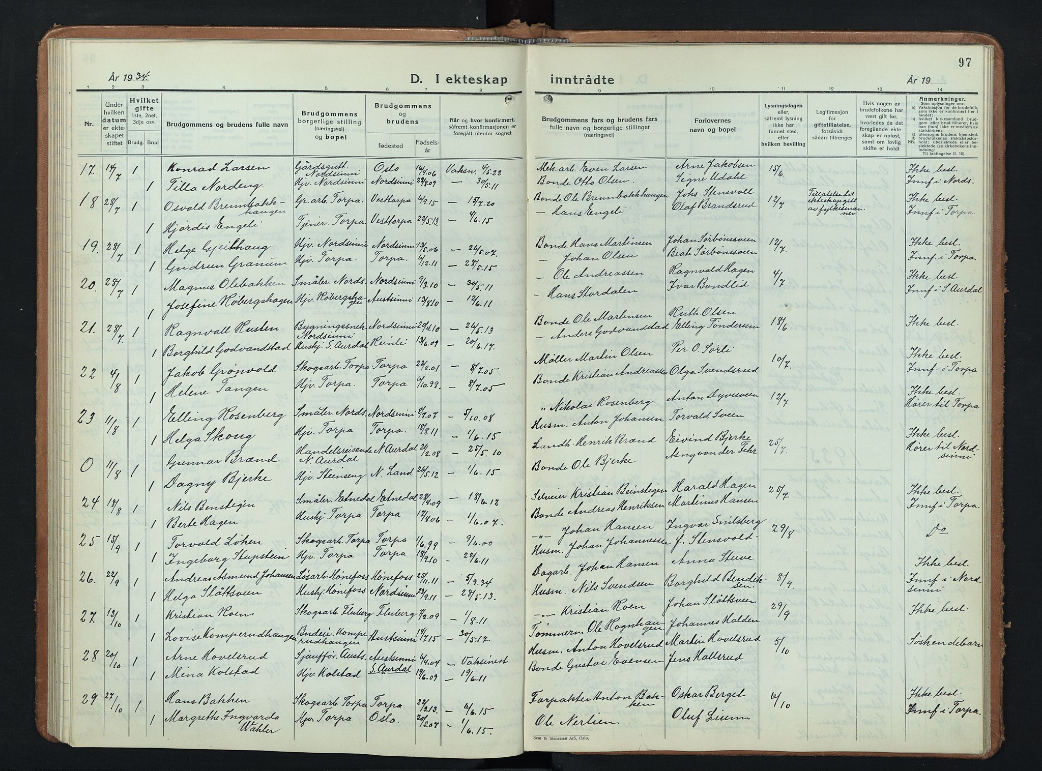 Nordre Land prestekontor, SAH/PREST-124/H/Ha/Hab/L0003: Parish register (copy) no. 3, 1932-1946, p. 97