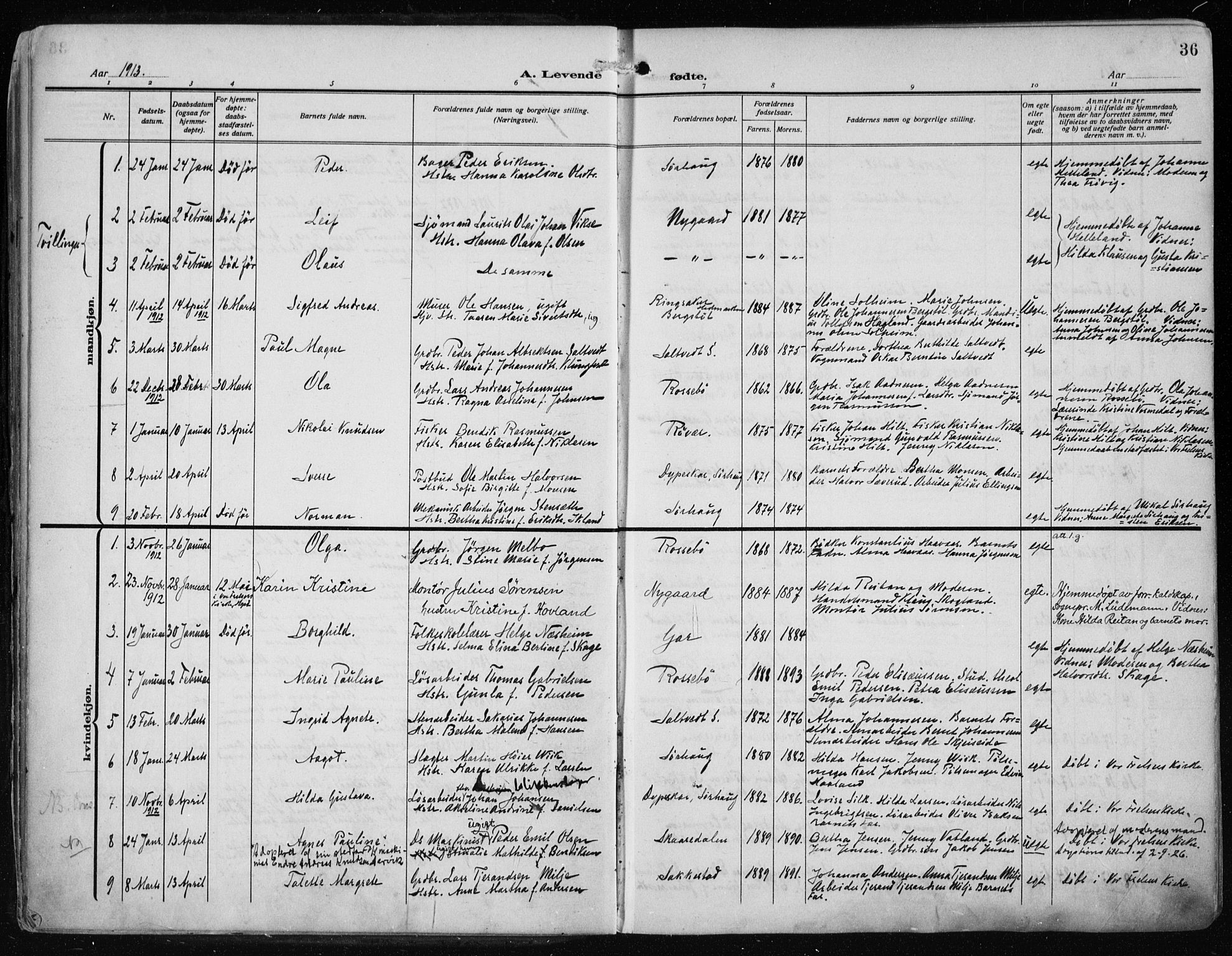 Haugesund sokneprestkontor, AV/SAST-A -101863/H/Ha/Haa/L0010: Parish register (official) no. A 10, 1909-1935, p. 36