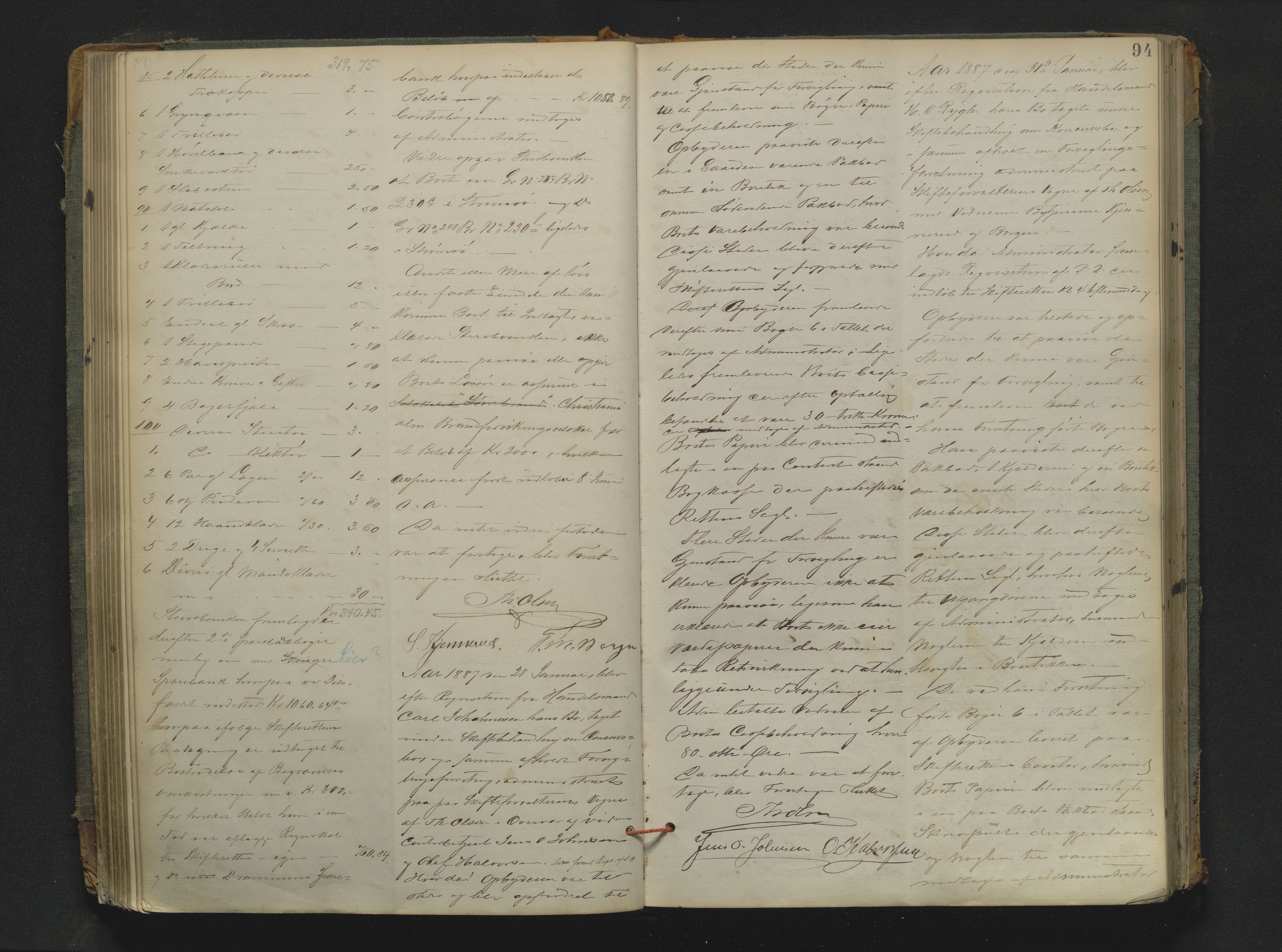 Drammen byfogd, AV/SAKO-A-222/H/Hb/Hbb/L0006: Registreringsprotokoll., 1886-1891, p. 94