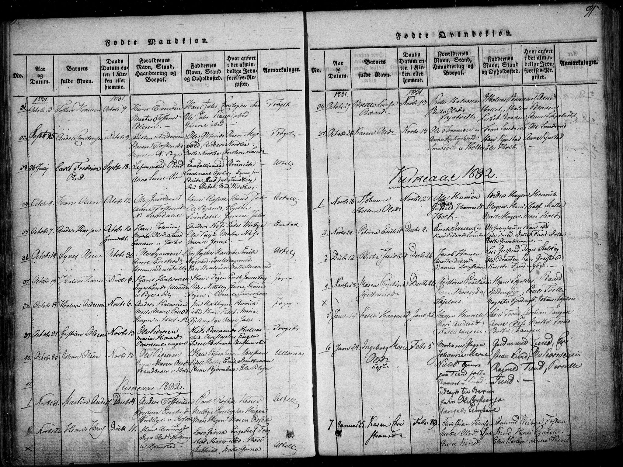 Fet prestekontor Kirkebøker, SAO/A-10370a/F/Fa/L0008: Parish register (official) no. I 8, 1815-1842, p. 91