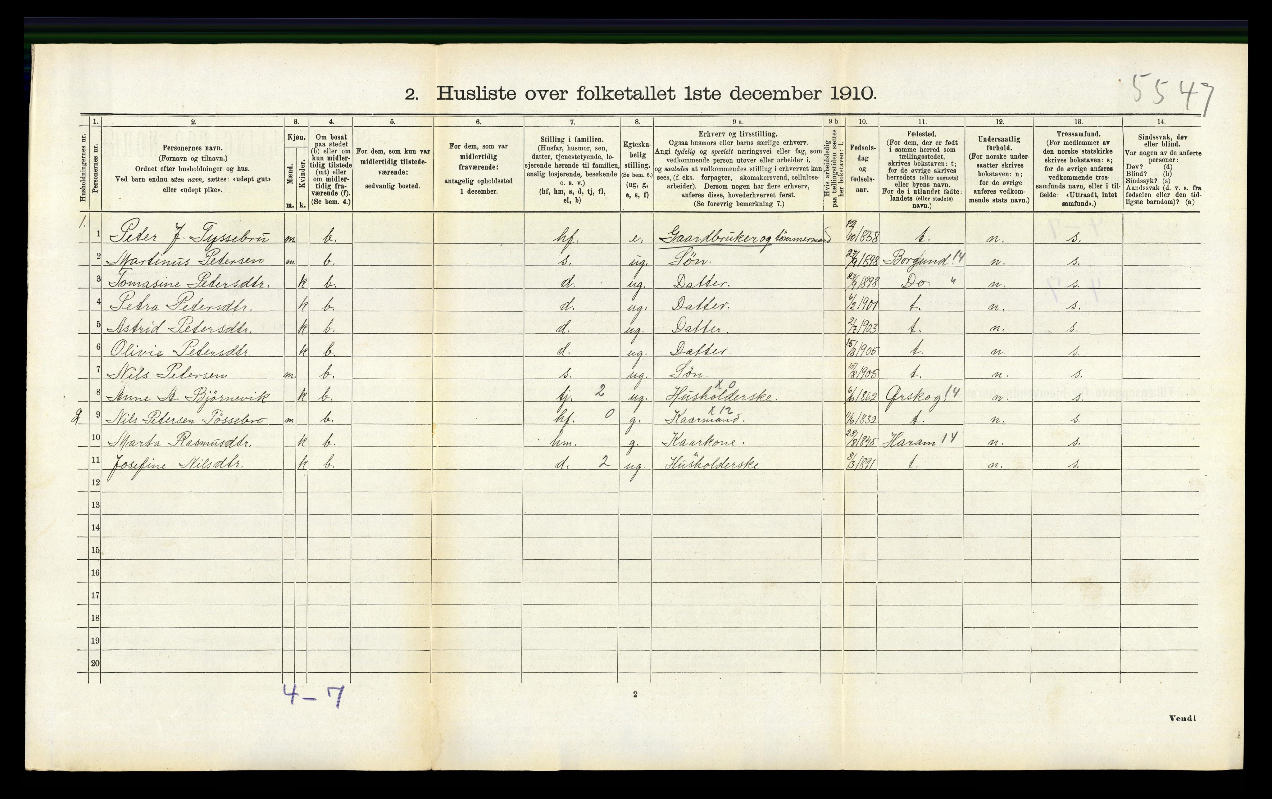 RA, 1910 census for Skodje, 1910, p. 232