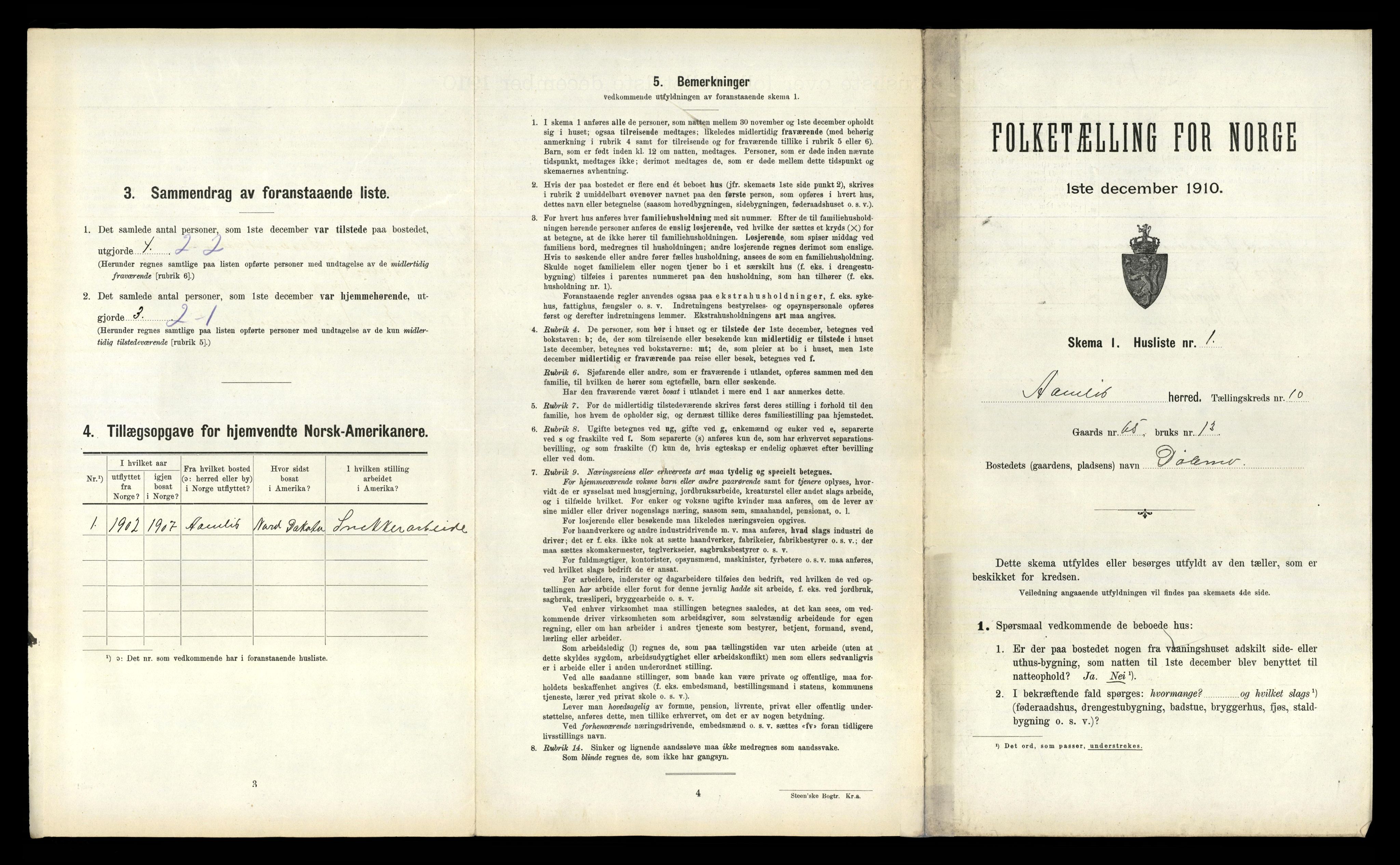 RA, 1910 census for Åmli, 1910, p. 523