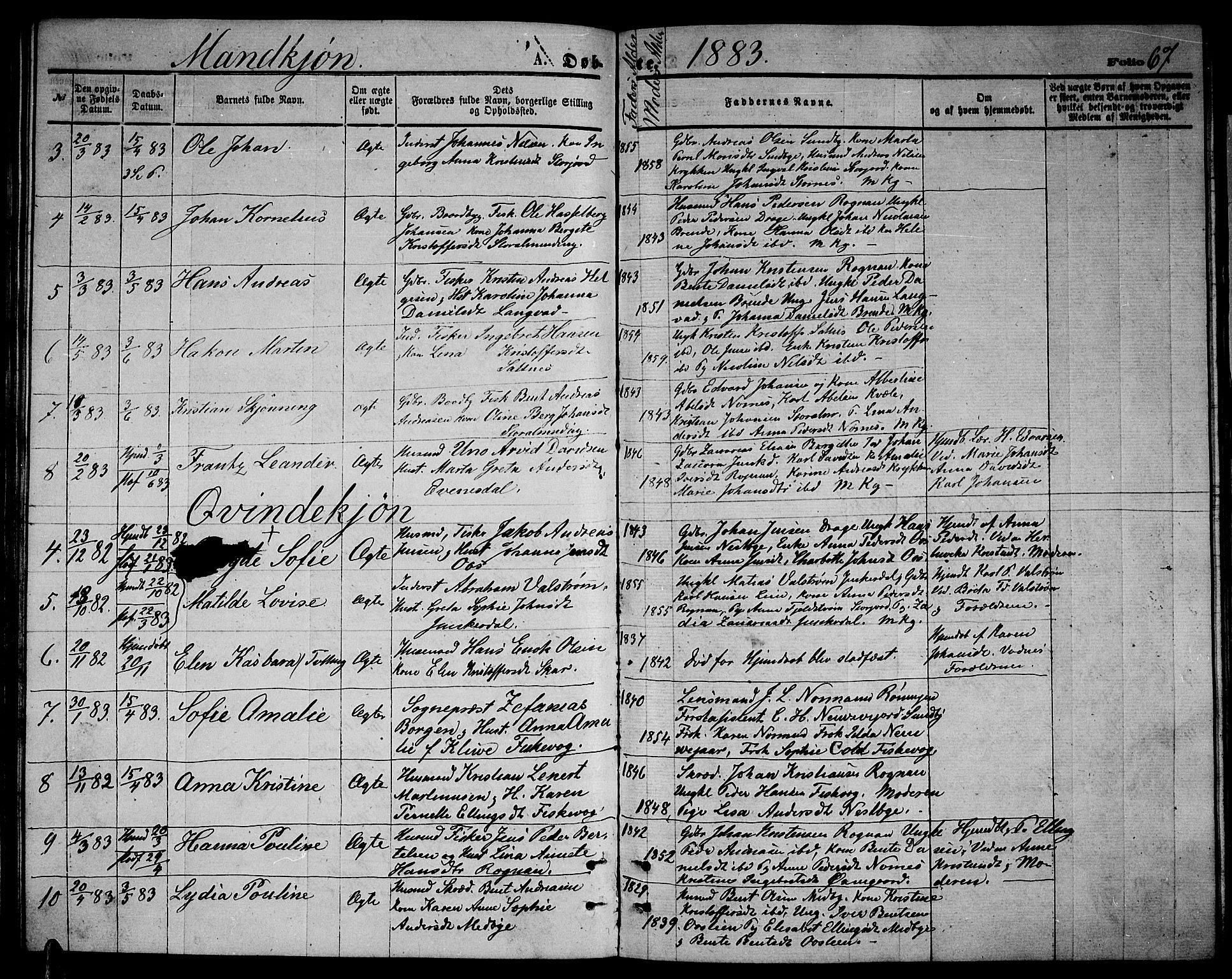 Ministerialprotokoller, klokkerbøker og fødselsregistre - Nordland, AV/SAT-A-1459/847/L0679: Parish register (copy) no. 847C07, 1870-1888, p. 67