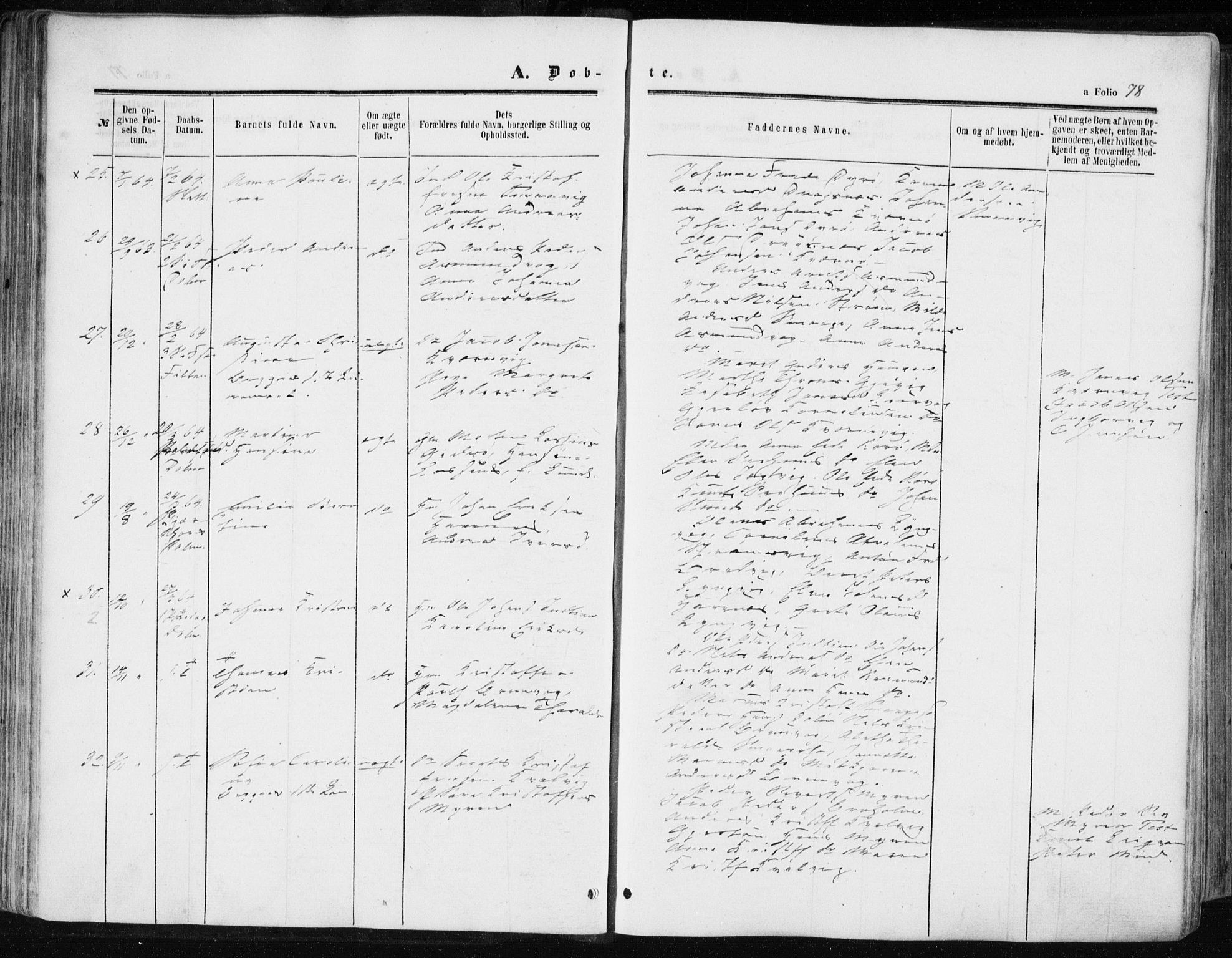 Ministerialprotokoller, klokkerbøker og fødselsregistre - Sør-Trøndelag, SAT/A-1456/634/L0531: Parish register (official) no. 634A07, 1861-1870, p. 78