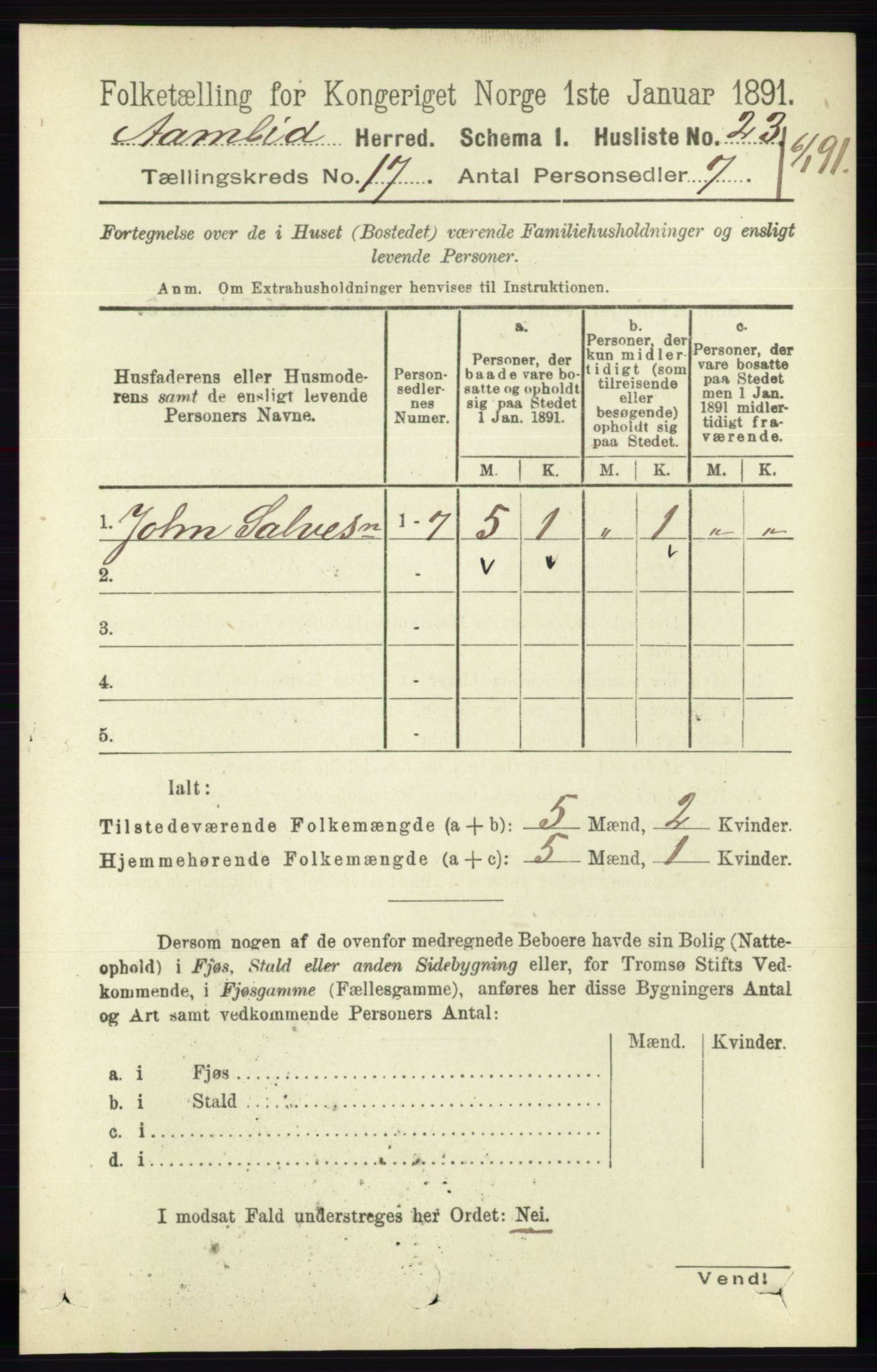 RA, 1891 census for 0929 Åmli, 1891, p. 2801