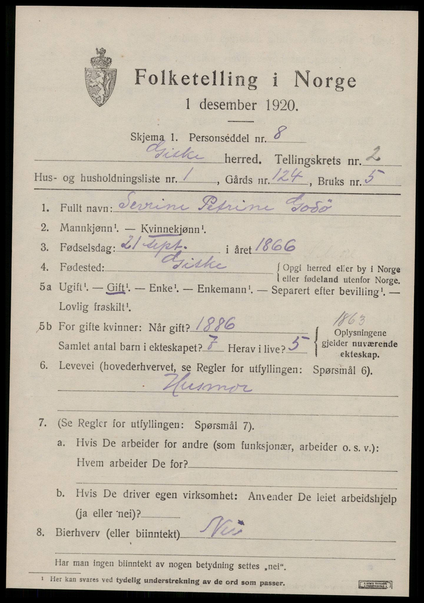 SAT, 1920 census for Giske, 1920, p. 876