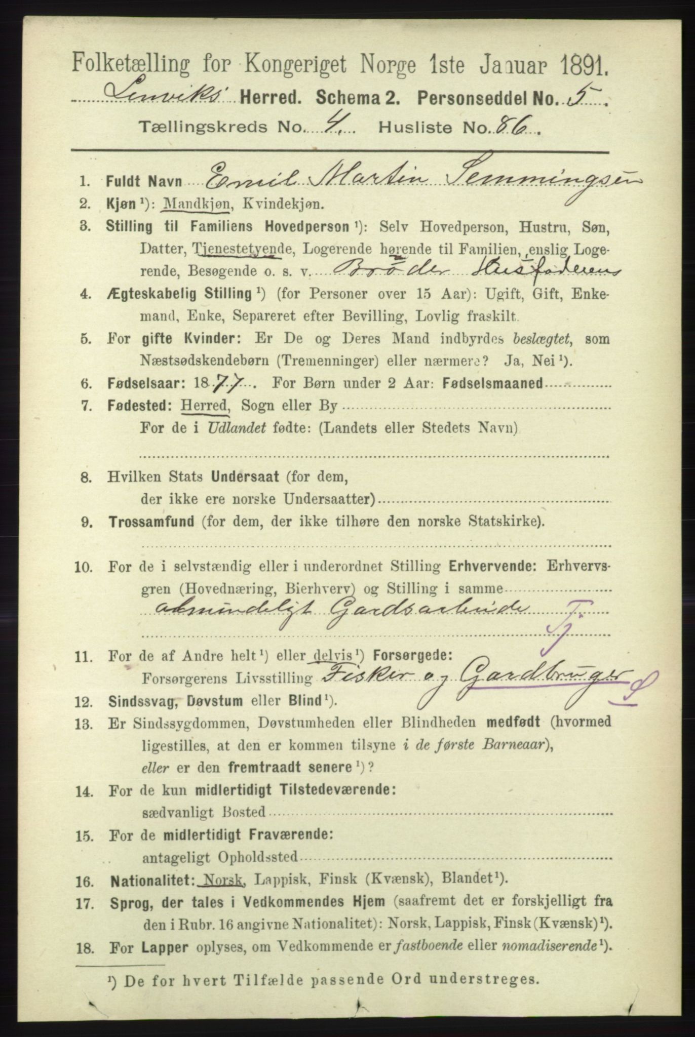 RA, 1891 census for 1931 Lenvik, 1891, p. 2453