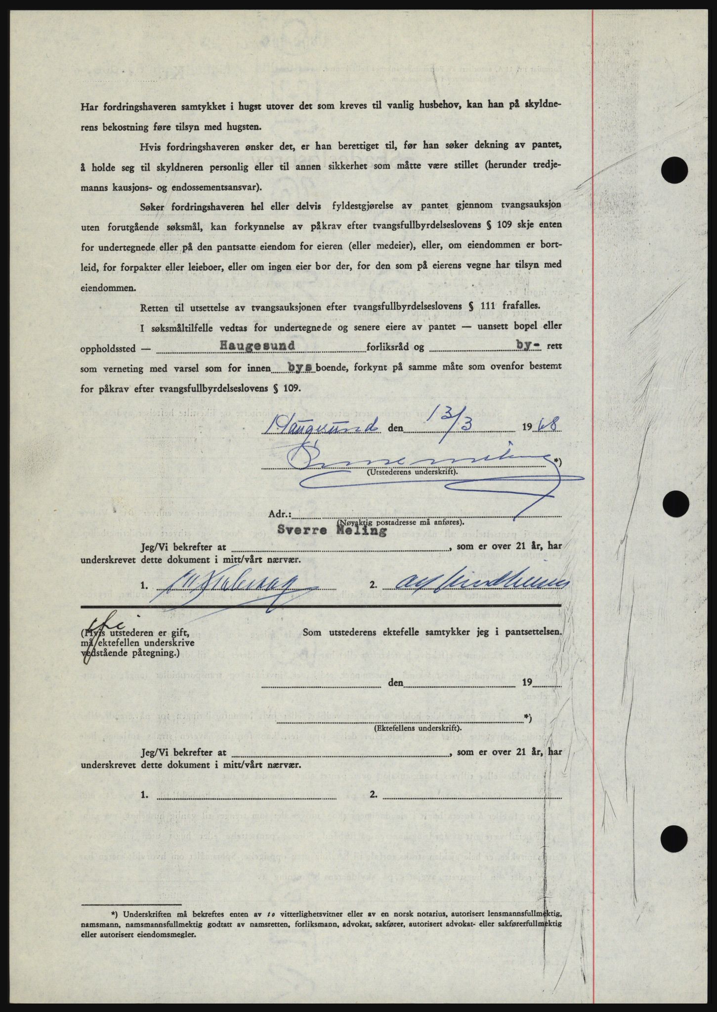 Haugesund tingrett, SAST/A-101415/01/II/IIC/L0058: Mortgage book no. B 58, 1967-1968, Diary no: : 709/1968