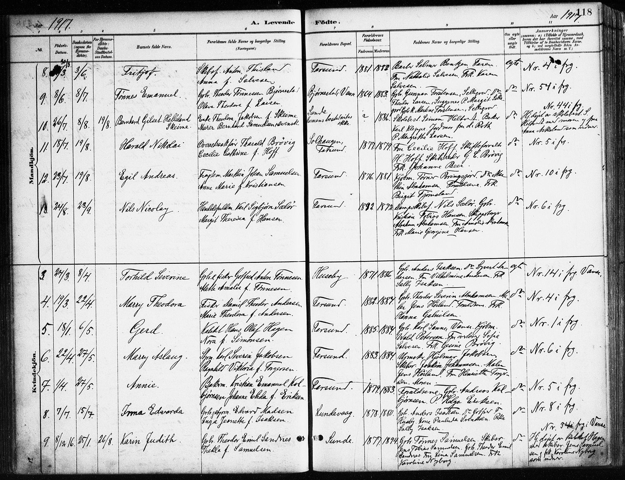 Farsund sokneprestkontor, SAK/1111-0009/F/Fa/L0006: Parish register (official) no. A 6, 1887-1920, p. 118