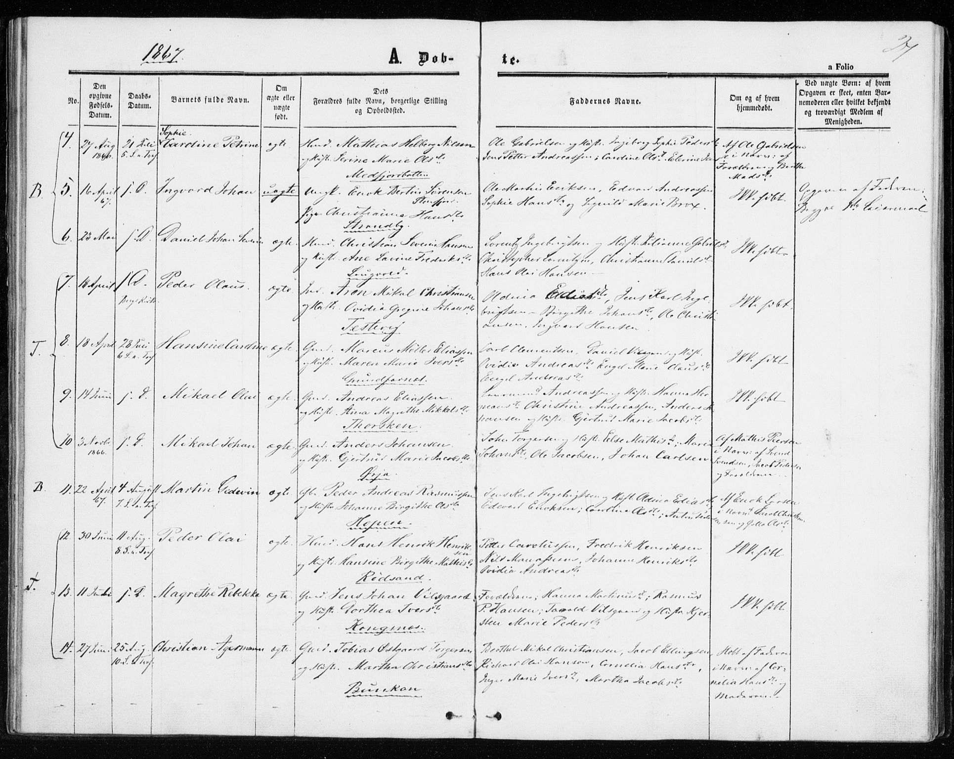 Berg sokneprestkontor, SATØ/S-1318/G/Ga/Gaa/L0002kirke: Parish register (official) no. 2, 1860-1872, p. 27