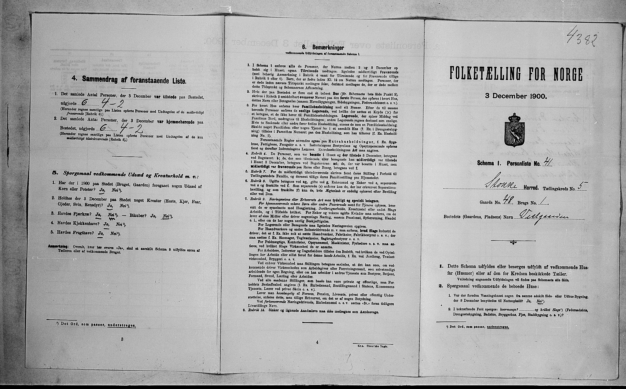 RA, 1900 census for Stokke, 1900, p. 1058