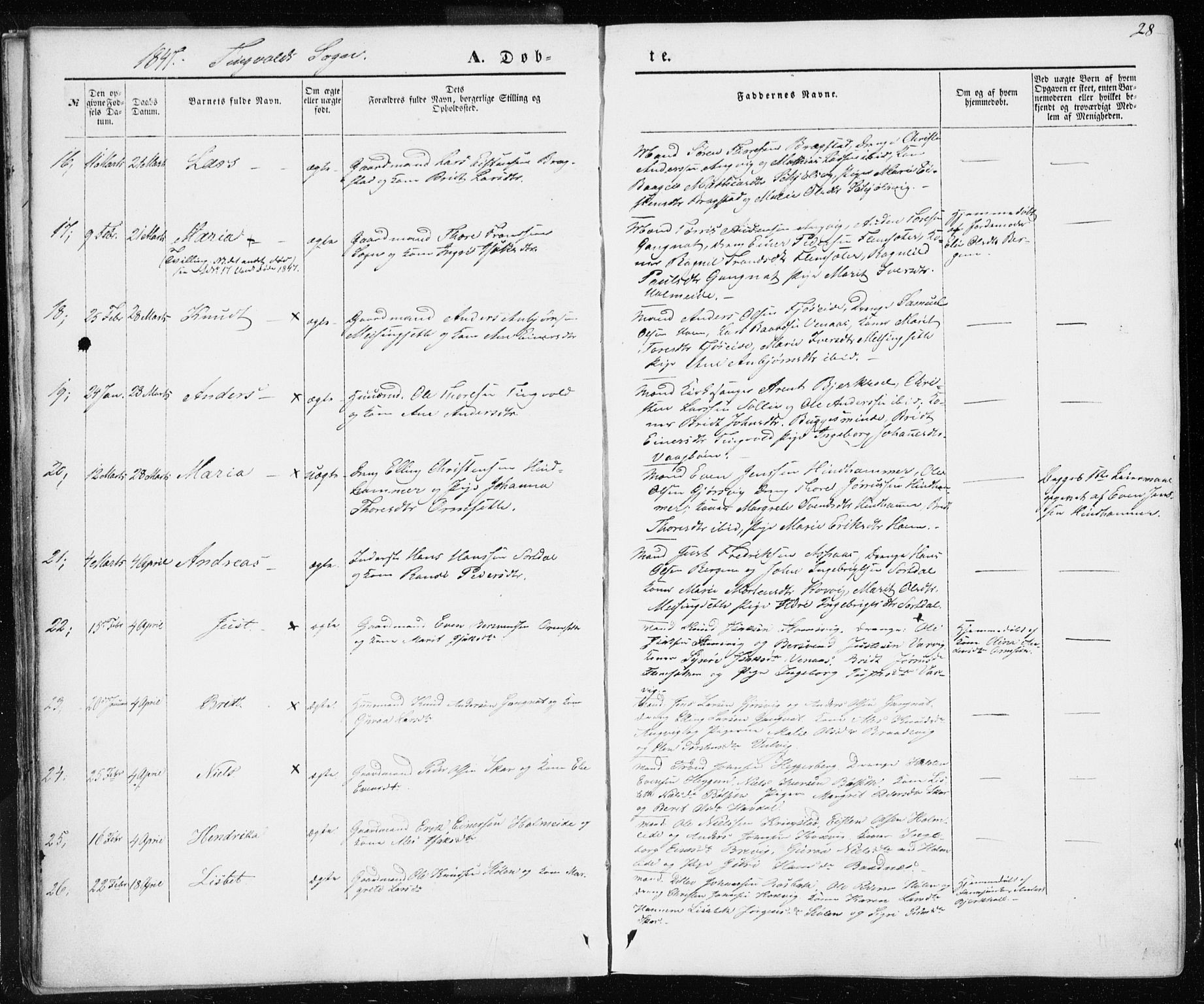 Ministerialprotokoller, klokkerbøker og fødselsregistre - Møre og Romsdal, AV/SAT-A-1454/586/L0984: Parish register (official) no. 586A10, 1844-1856, p. 28