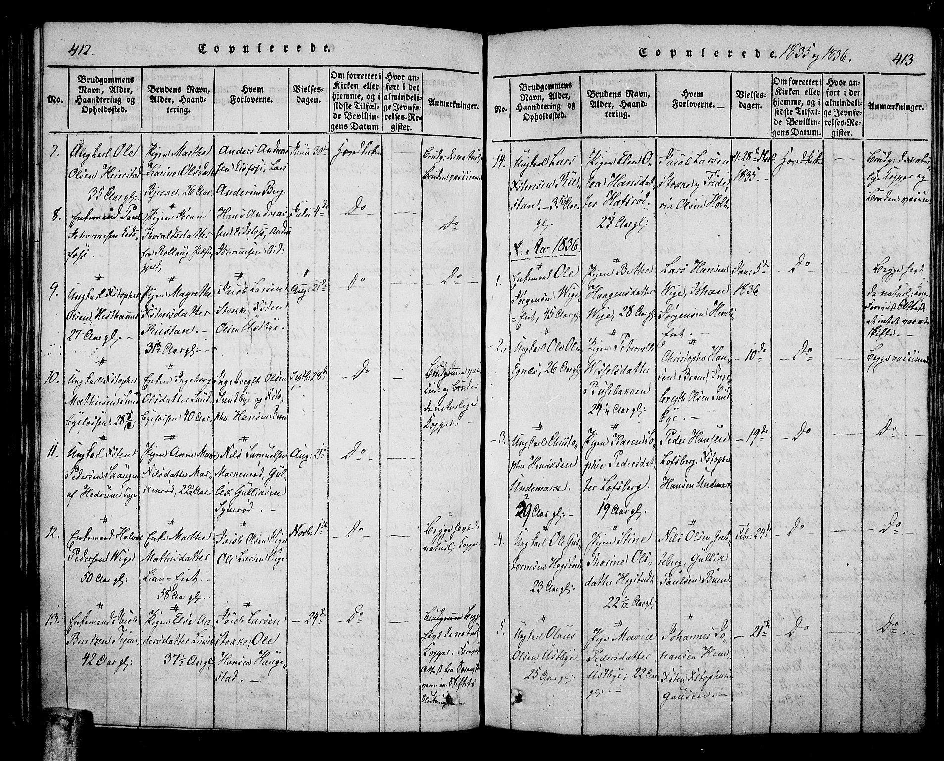 Hof kirkebøker, SAKO/A-64/F/Fa/L0004: Parish register (official) no. I 4, 1814-1843, p. 412-413