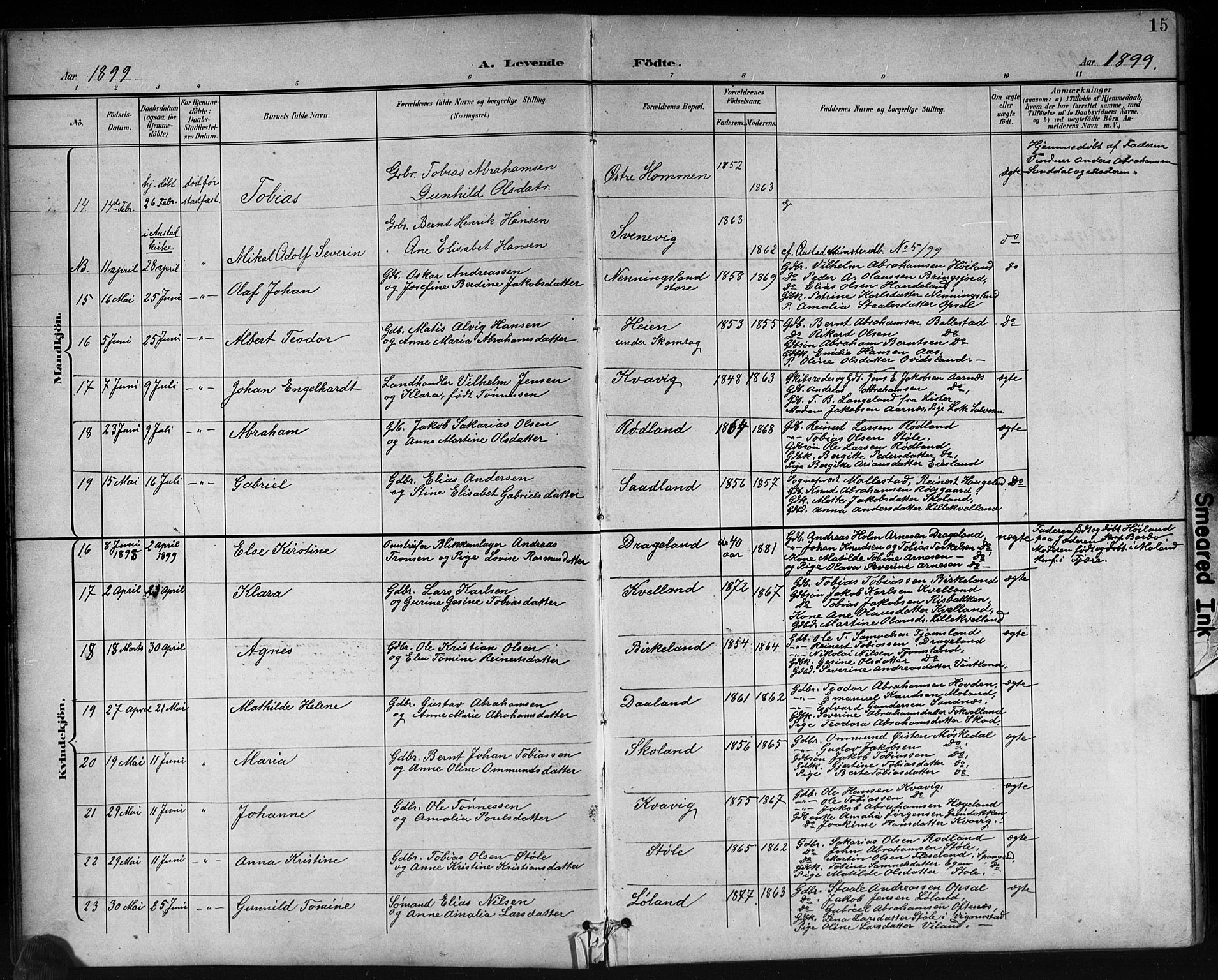 Lyngdal sokneprestkontor, AV/SAK-1111-0029/F/Fb/Fbc/L0005: Parish register (copy) no. B 5, 1897-1913, p. 15