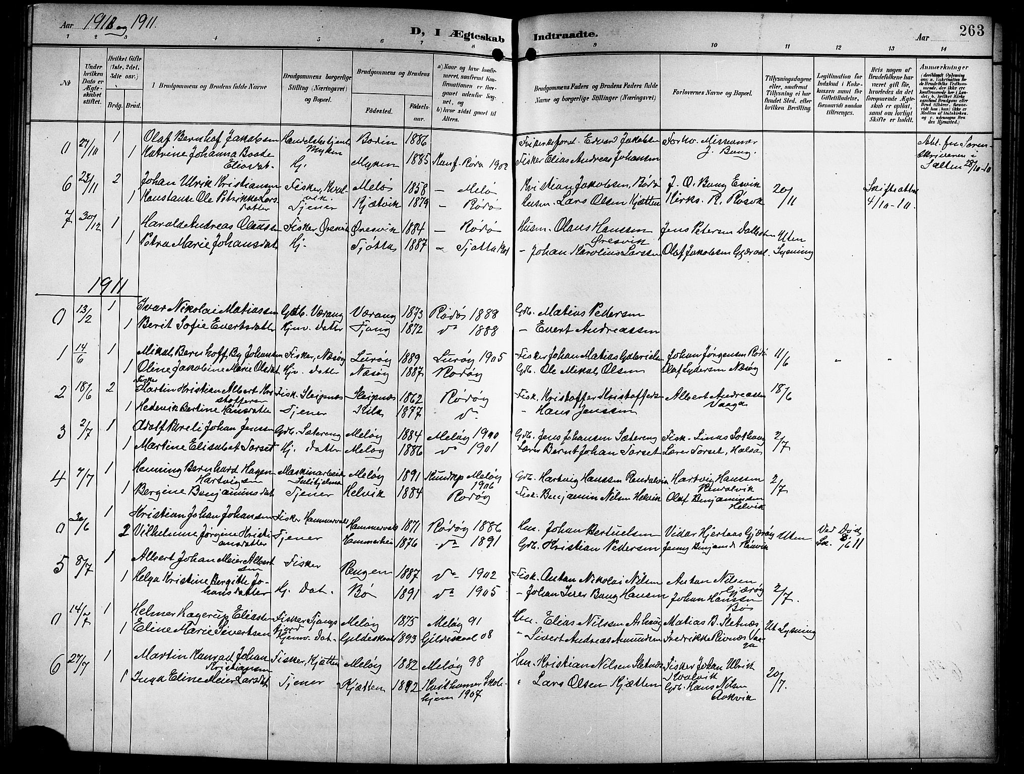 Ministerialprotokoller, klokkerbøker og fødselsregistre - Nordland, SAT/A-1459/841/L0621: Parish register (copy) no. 841C05, 1897-1923, p. 263
