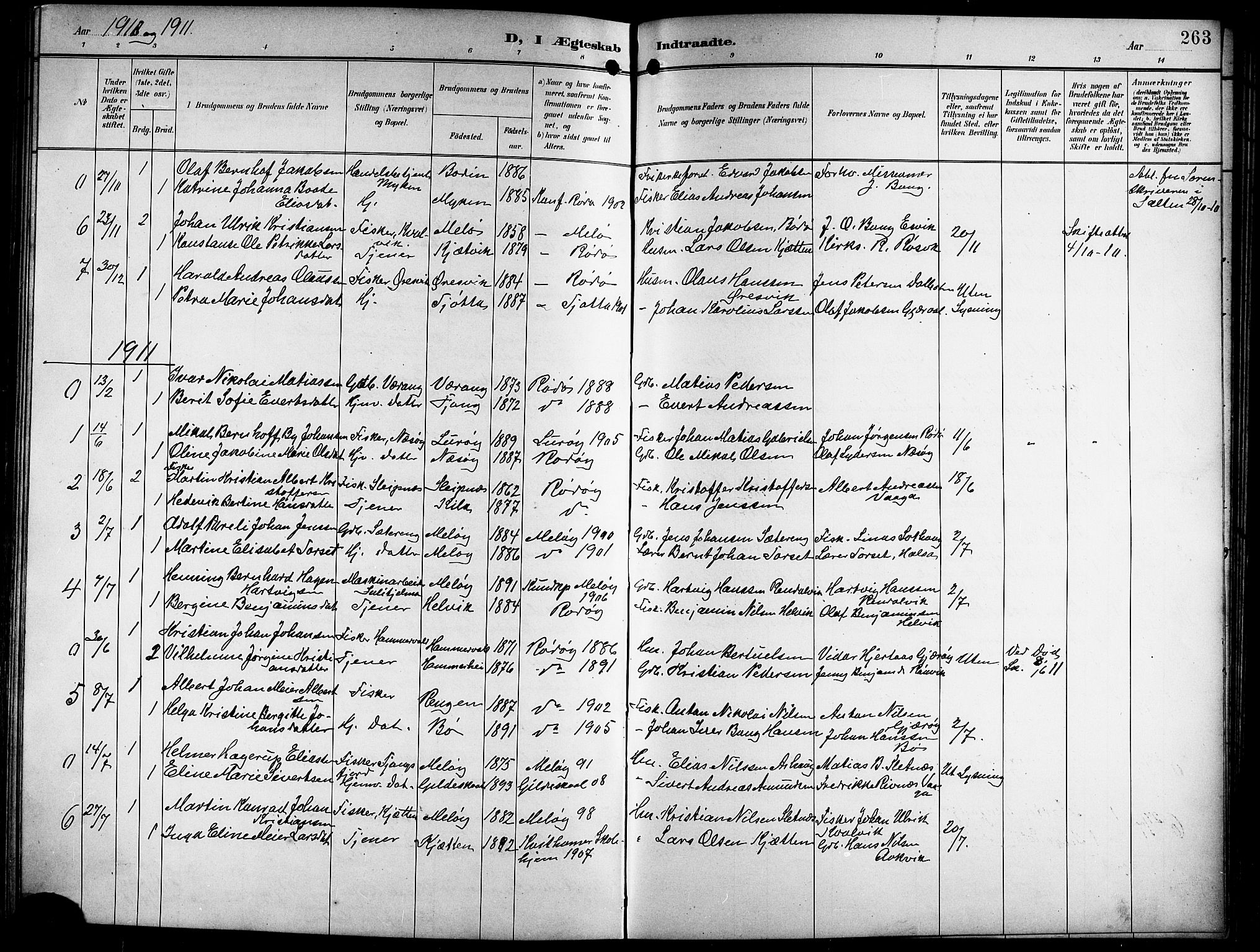 Ministerialprotokoller, klokkerbøker og fødselsregistre - Nordland, AV/SAT-A-1459/841/L0621: Parish register (copy) no. 841C05, 1897-1923, p. 263