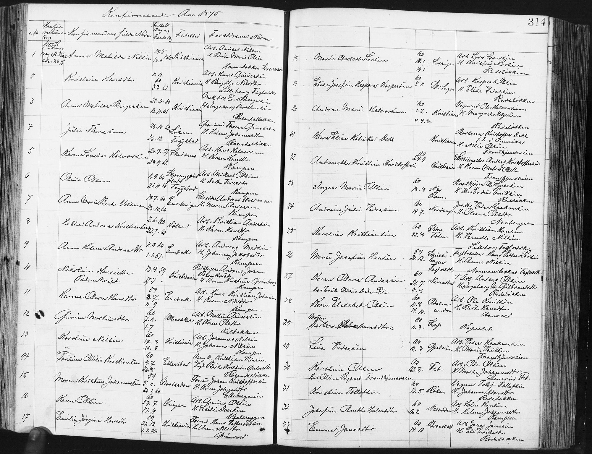 Østre Aker prestekontor Kirkebøker, SAO/A-10840/G/Ga/L0003: Parish register (copy) no. I 3, 1868-1913, p. 314
