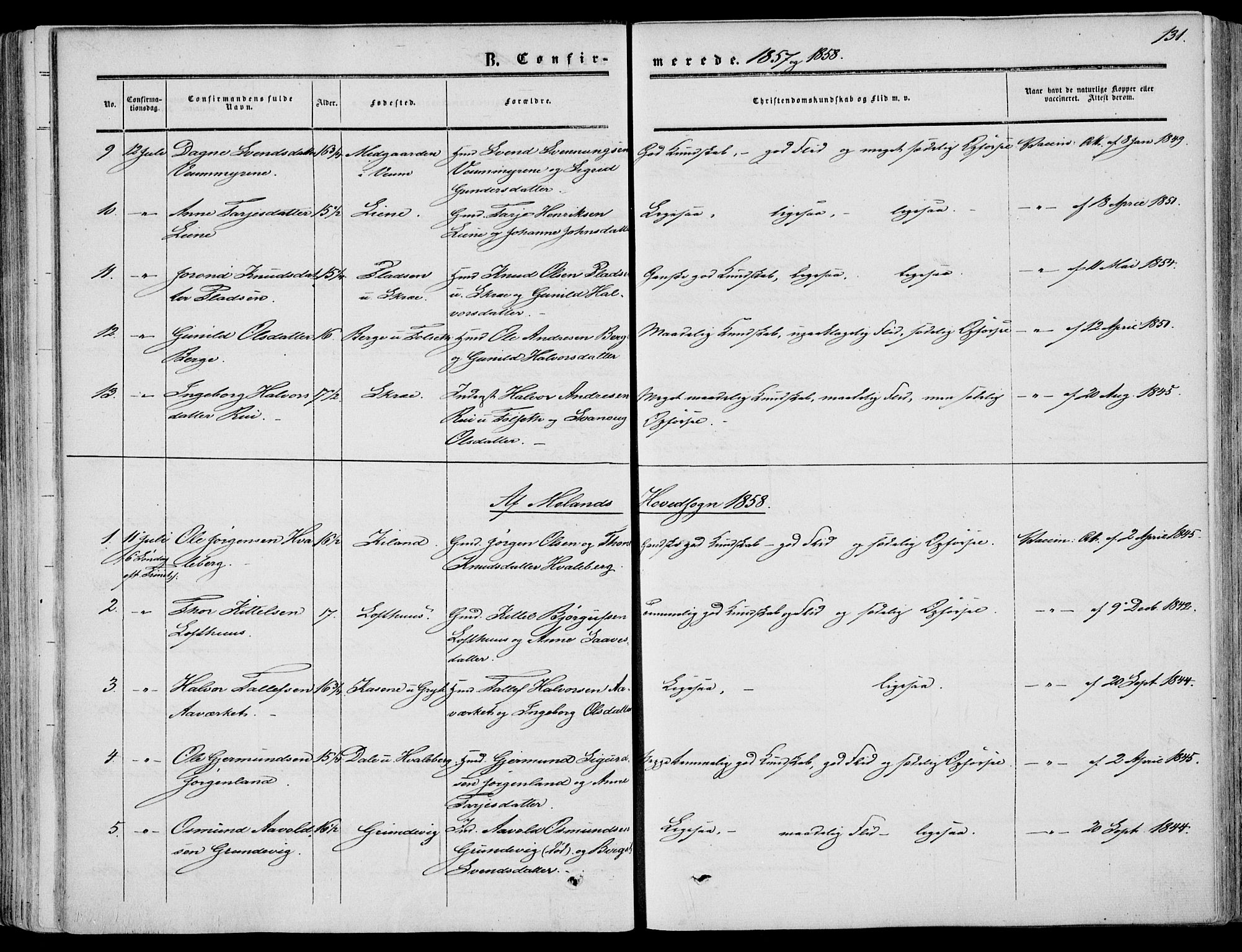 Fyresdal kirkebøker, SAKO/A-263/F/Fa/L0005: Parish register (official) no. I 5, 1855-1871, p. 131