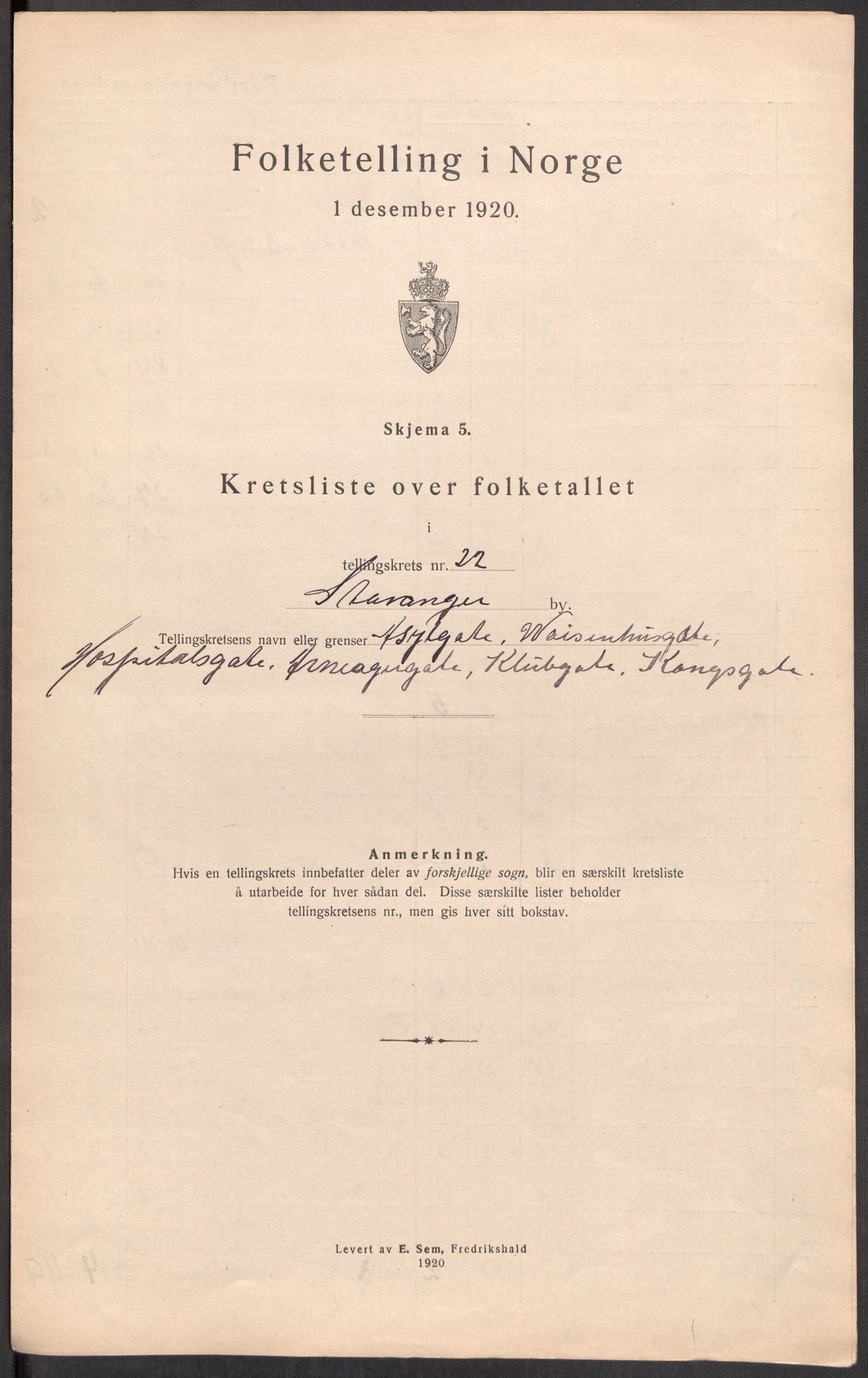 SAST, 1920 census for Stavanger, 1920, p. 70
