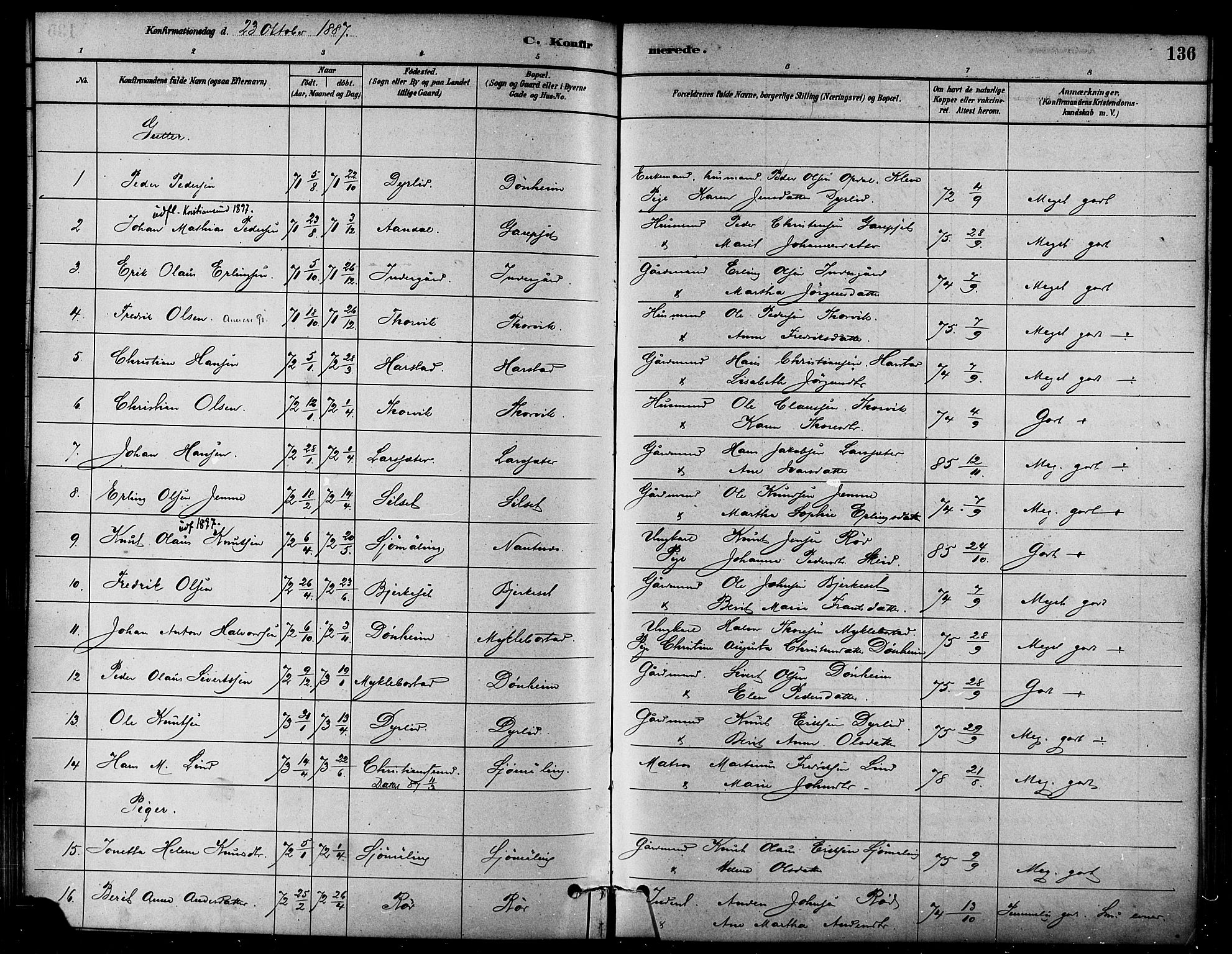 Ministerialprotokoller, klokkerbøker og fødselsregistre - Møre og Romsdal, AV/SAT-A-1454/584/L0967: Parish register (official) no. 584A07, 1879-1894, p. 136