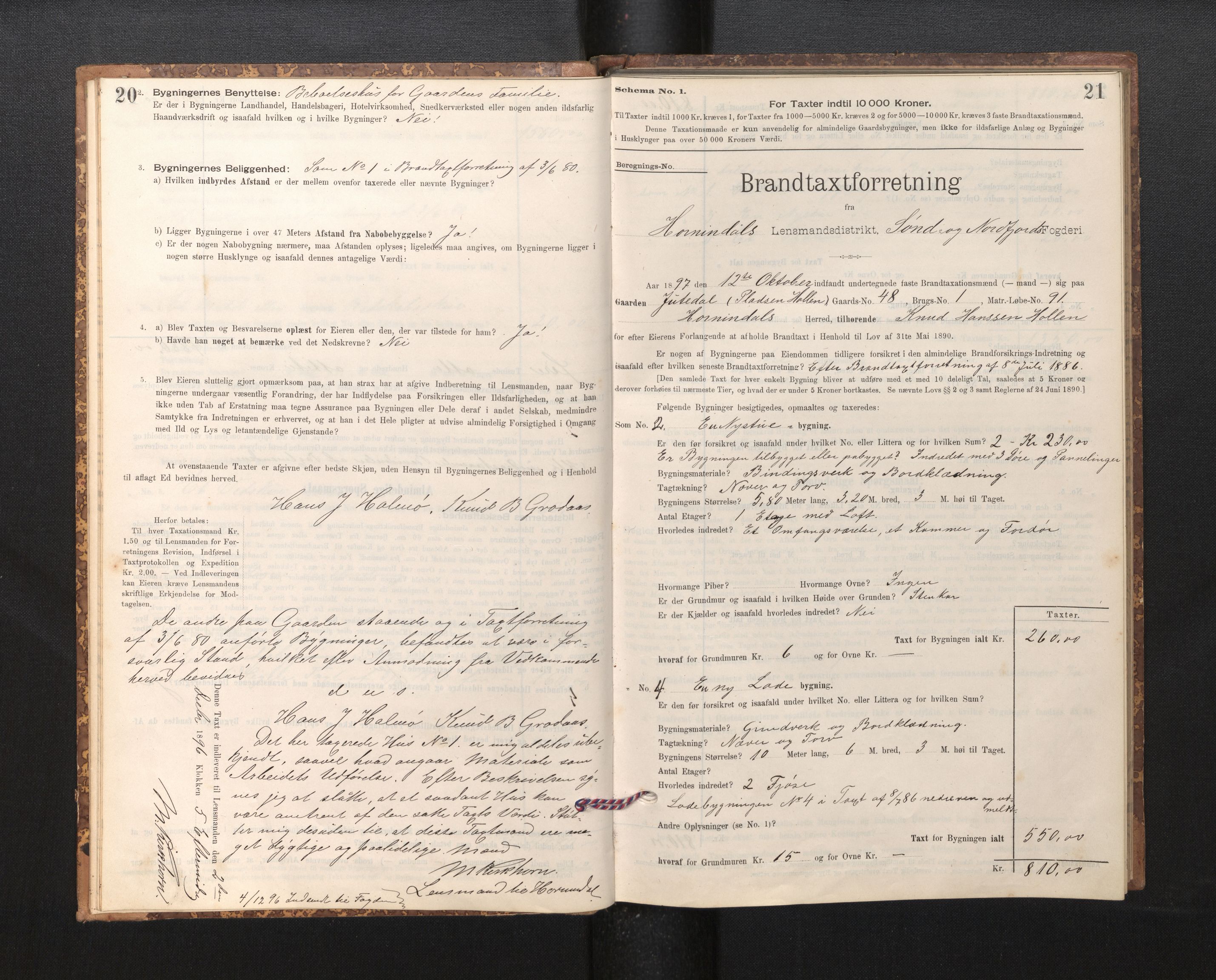 Lensmannen i Hornindal, SAB/A-28201/0012/L0001: Branntakstprotokoll, skjematakst, 1895-1951, p. 20-21