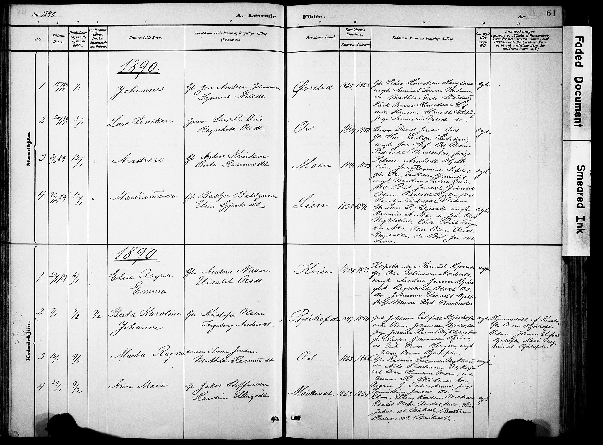 Eid sokneprestembete, SAB/A-82301/H/Hab/Habb/L0002: Parish register (copy) no. B 2, 1882-1907, p. 61