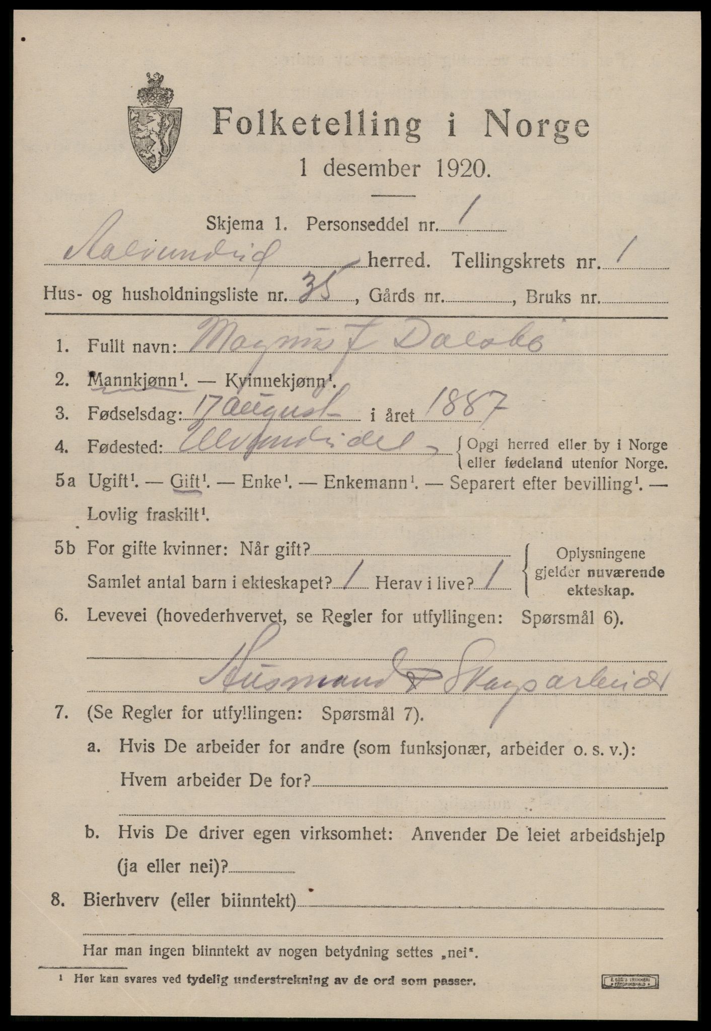 SAT, 1920 census for Ålvundeid, 1920, p. 508