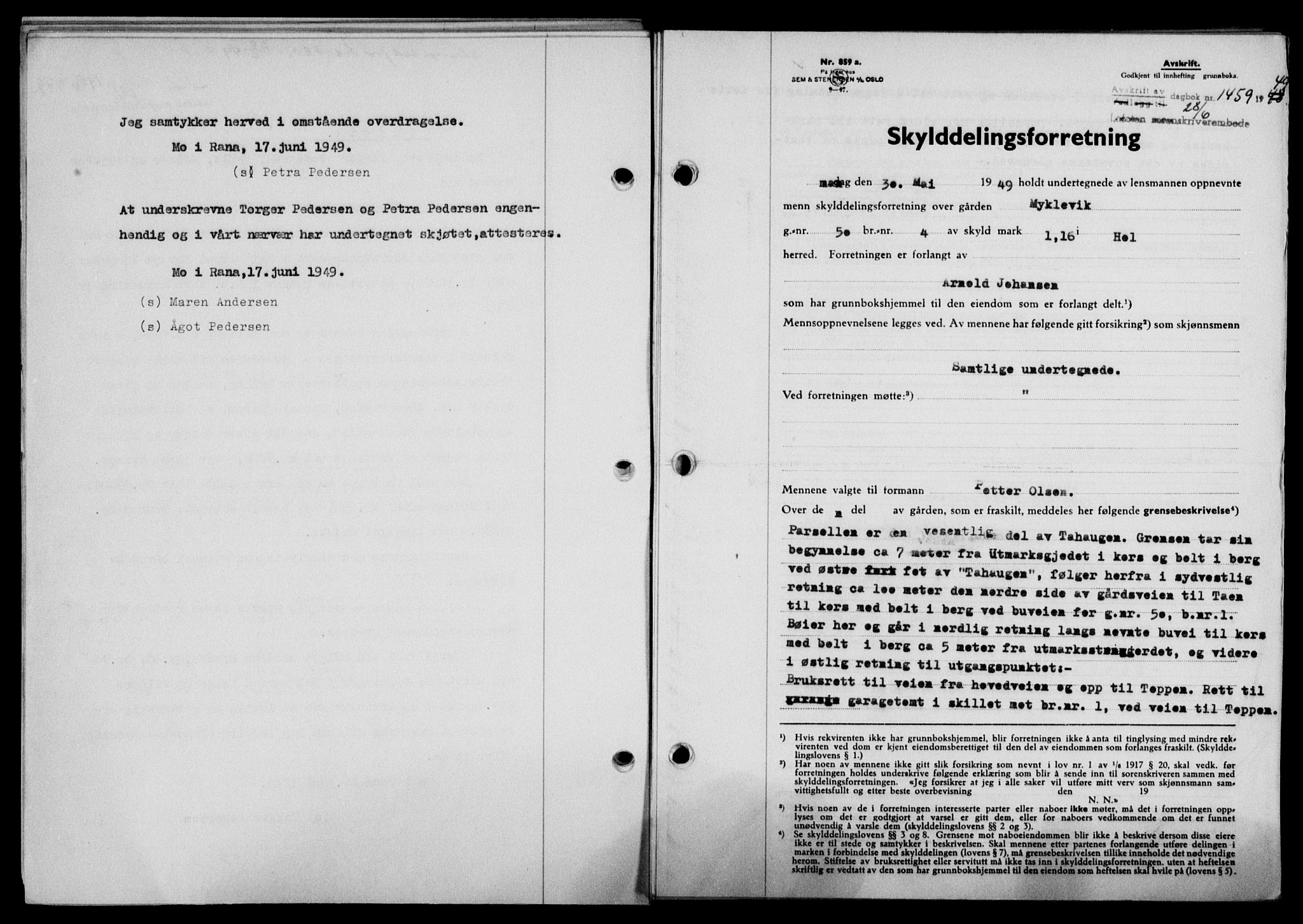 Lofoten sorenskriveri, SAT/A-0017/1/2/2C/L0021a: Mortgage book no. 21a, 1949-1949, Diary no: : 1459/1949