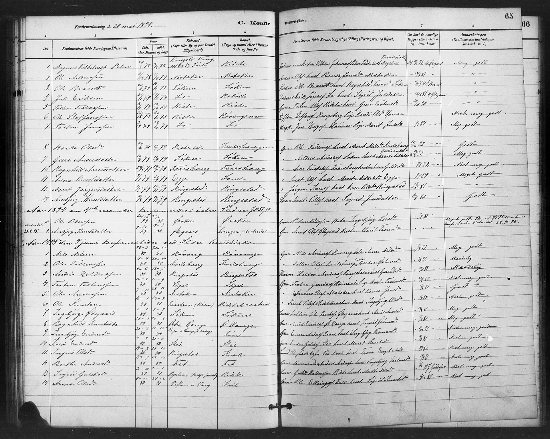 Vestre Slidre prestekontor, SAH/PREST-136/H/Ha/Hab/L0006: Parish register (copy) no. 6, 1881-1915, p. 65