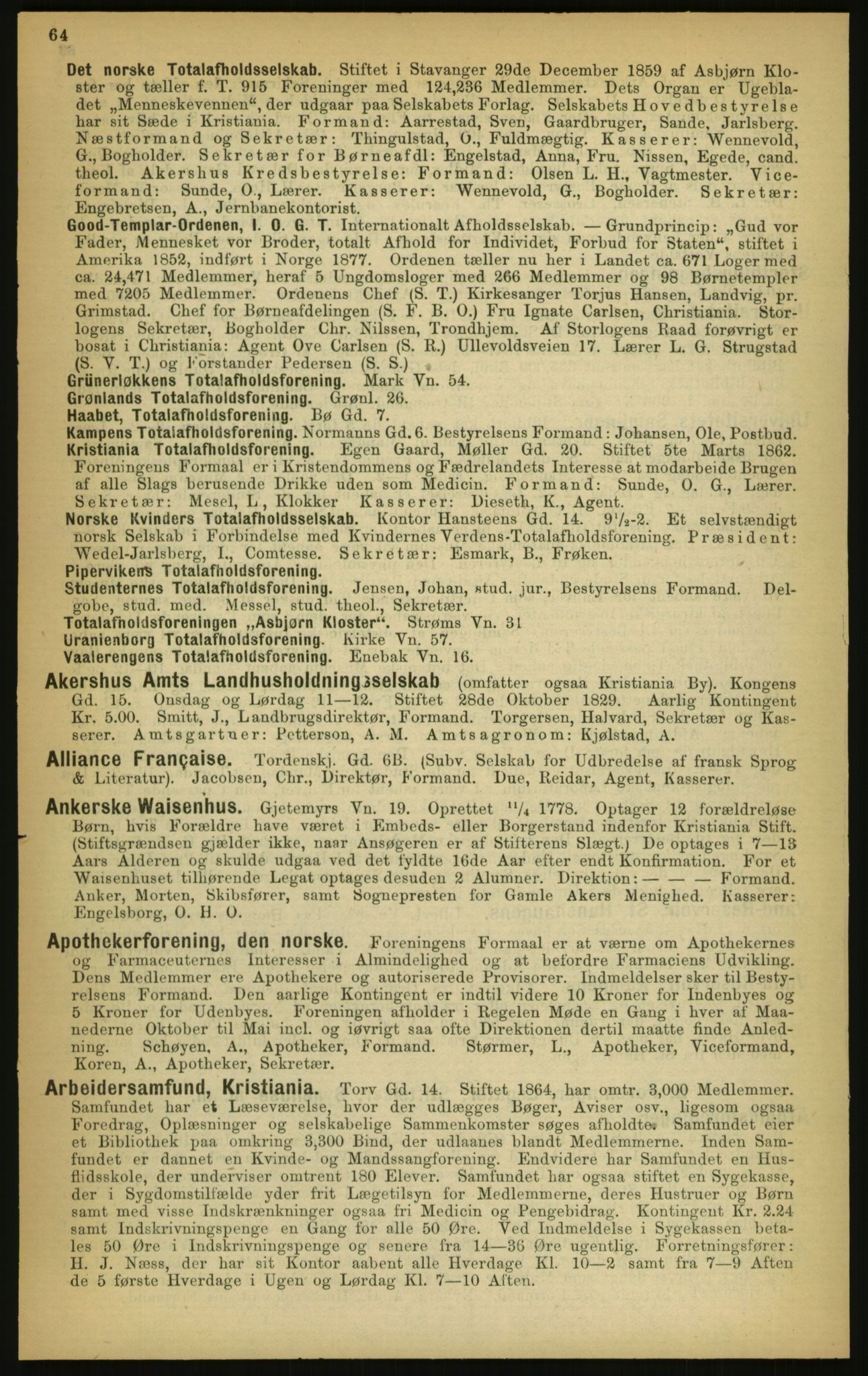 Kristiania/Oslo adressebok, PUBL/-, 1897, p. 64