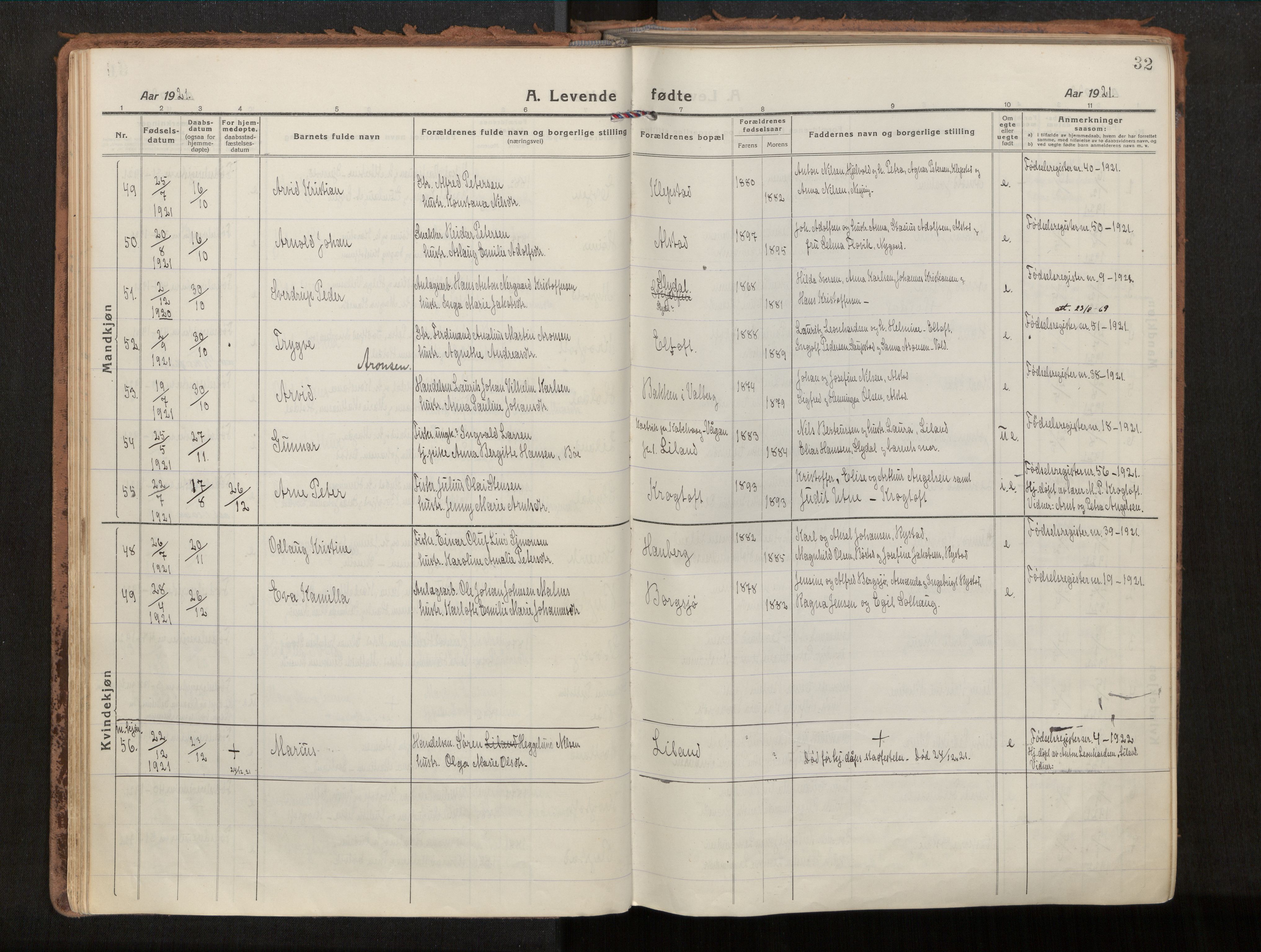 Ministerialprotokoller, klokkerbøker og fødselsregistre - Nordland, SAT/A-1459/880/L1136: Parish register (official) no. 880A10, 1919-1927, p. 32