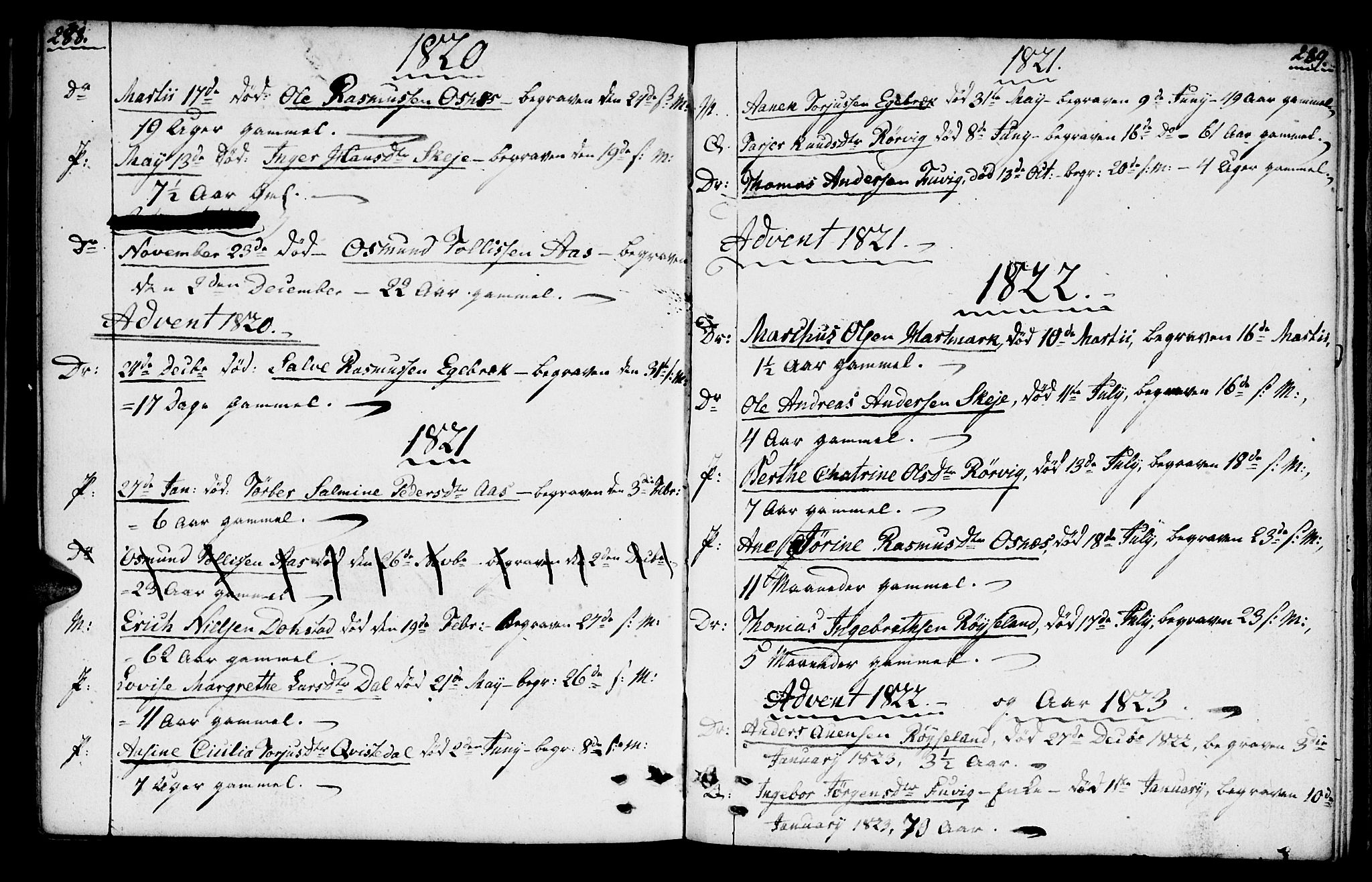 Mandal sokneprestkontor, SAK/1111-0030/F/Fb/Fbb/L0001: Parish register (copy) no. B 1, 1802-1846, p. 288-289