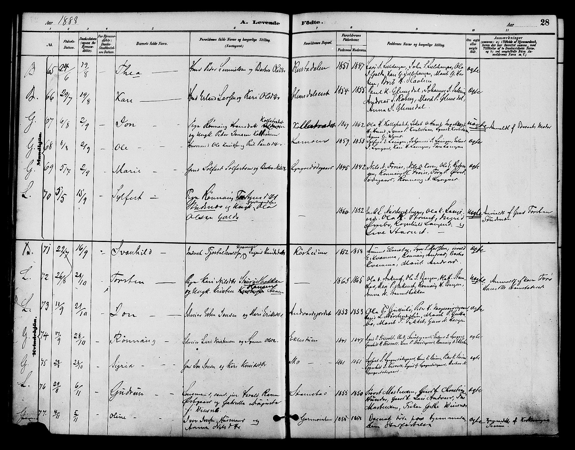 Lom prestekontor, AV/SAH-PREST-070/K/L0008: Parish register (official) no. 8, 1885-1898, p. 28