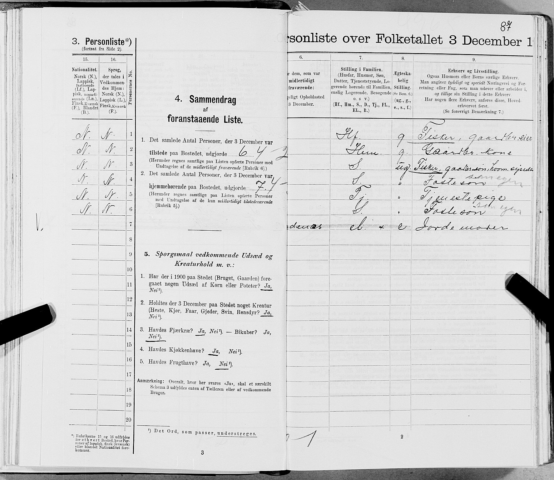 SAT, 1900 census for Gildeskål, 1900, p. 1596