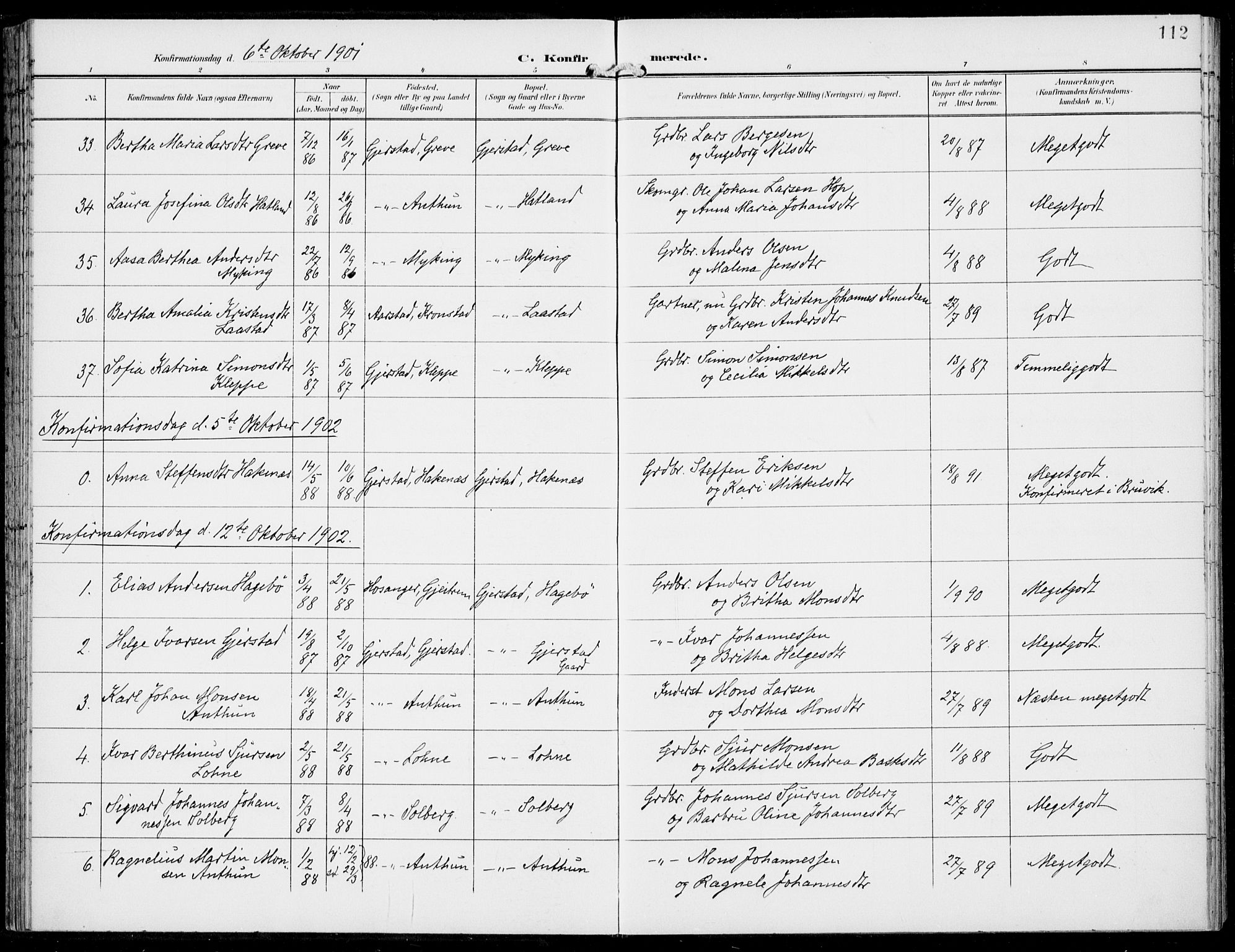 Haus sokneprestembete, AV/SAB-A-75601/H/Haa: Parish register (official) no. C  2, 1900-1915, p. 112