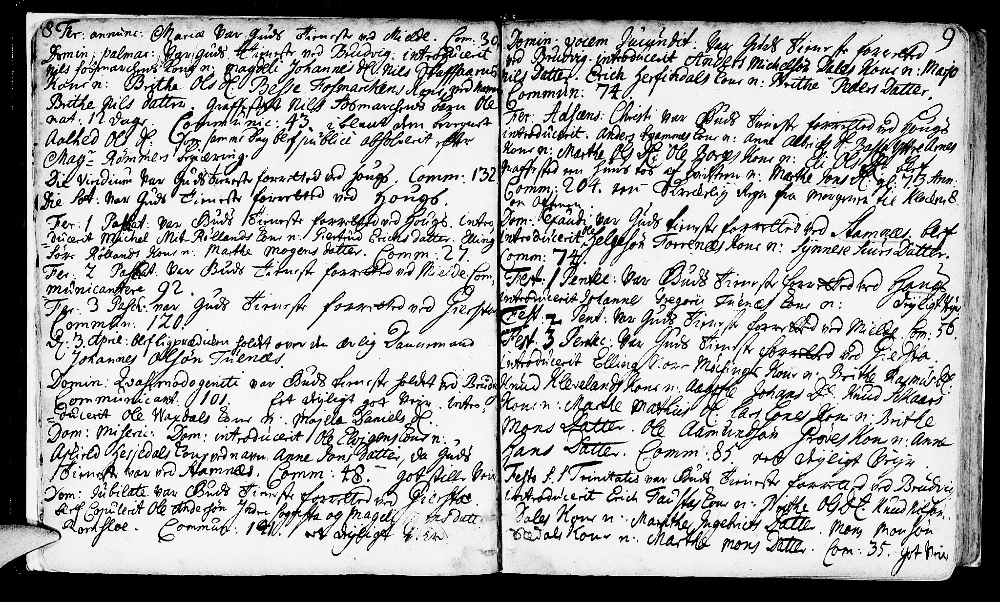 Haus sokneprestembete, SAB/A-75601/H/Haa: Parish register (official) no. A 4, 1723-1733, p. 8-9