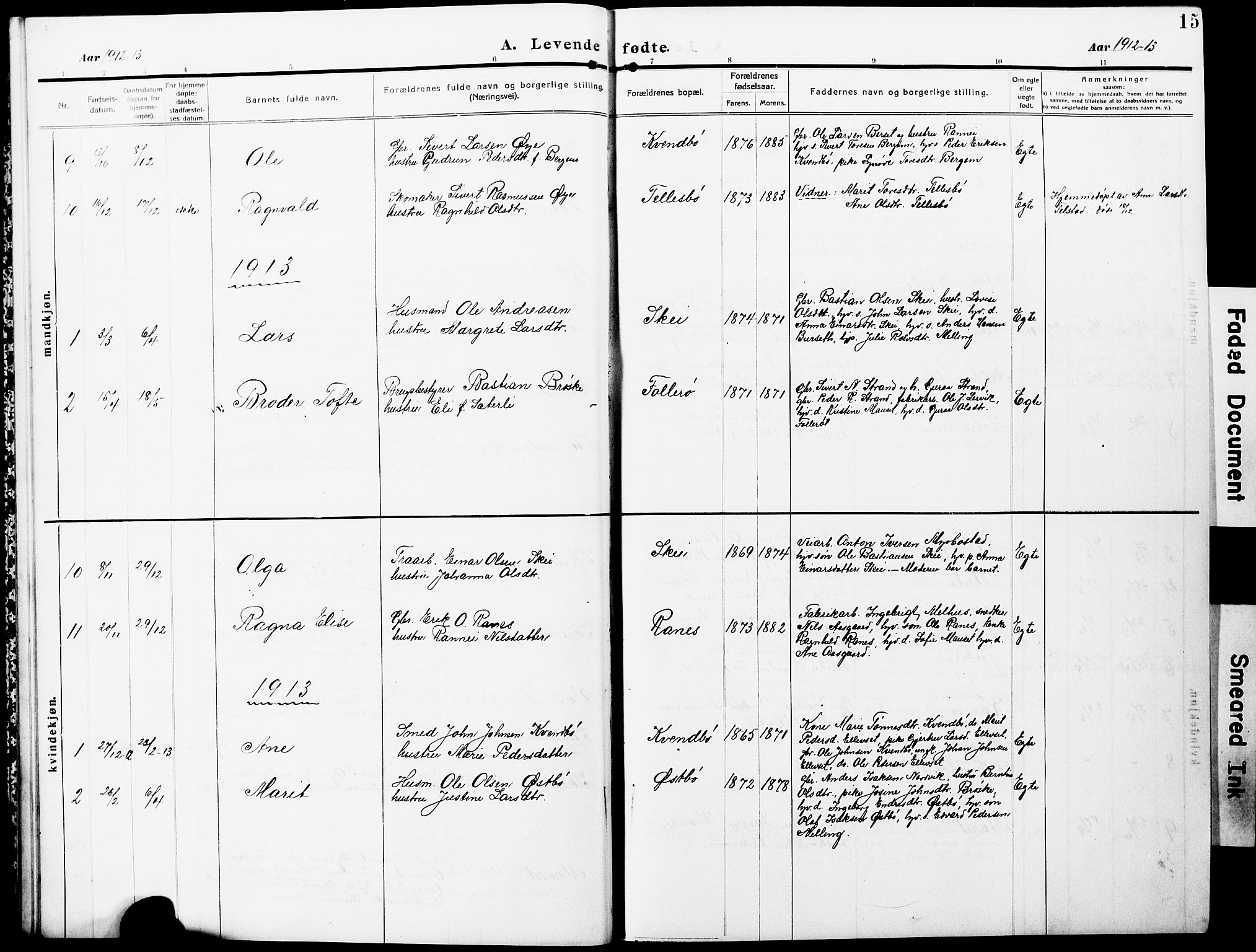 Ministerialprotokoller, klokkerbøker og fødselsregistre - Møre og Romsdal, SAT/A-1454/596/L1059: Parish register (copy) no. 596C02, 1908-1922, p. 15