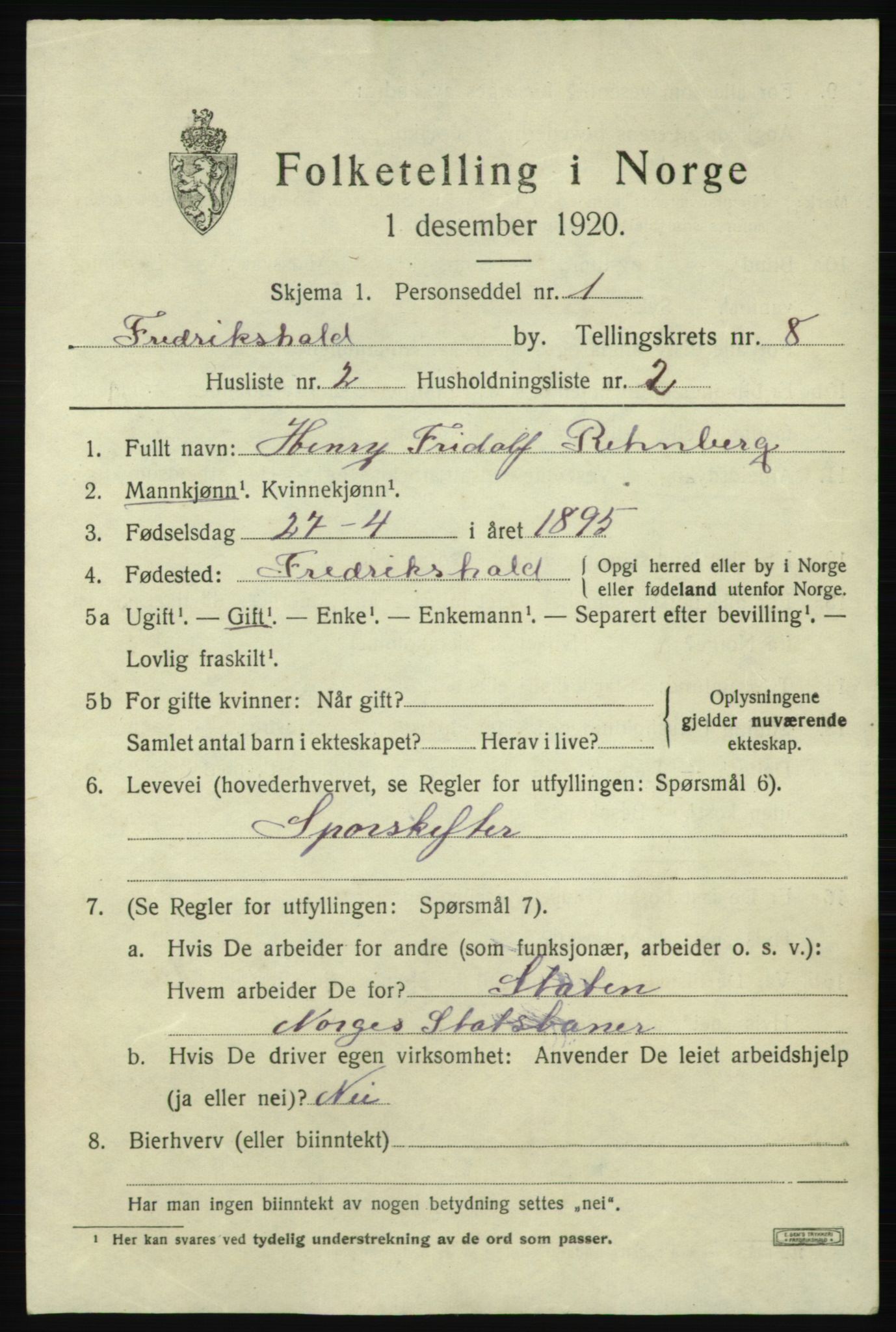 SAO, 1920 census for Fredrikshald, 1920, p. 14609