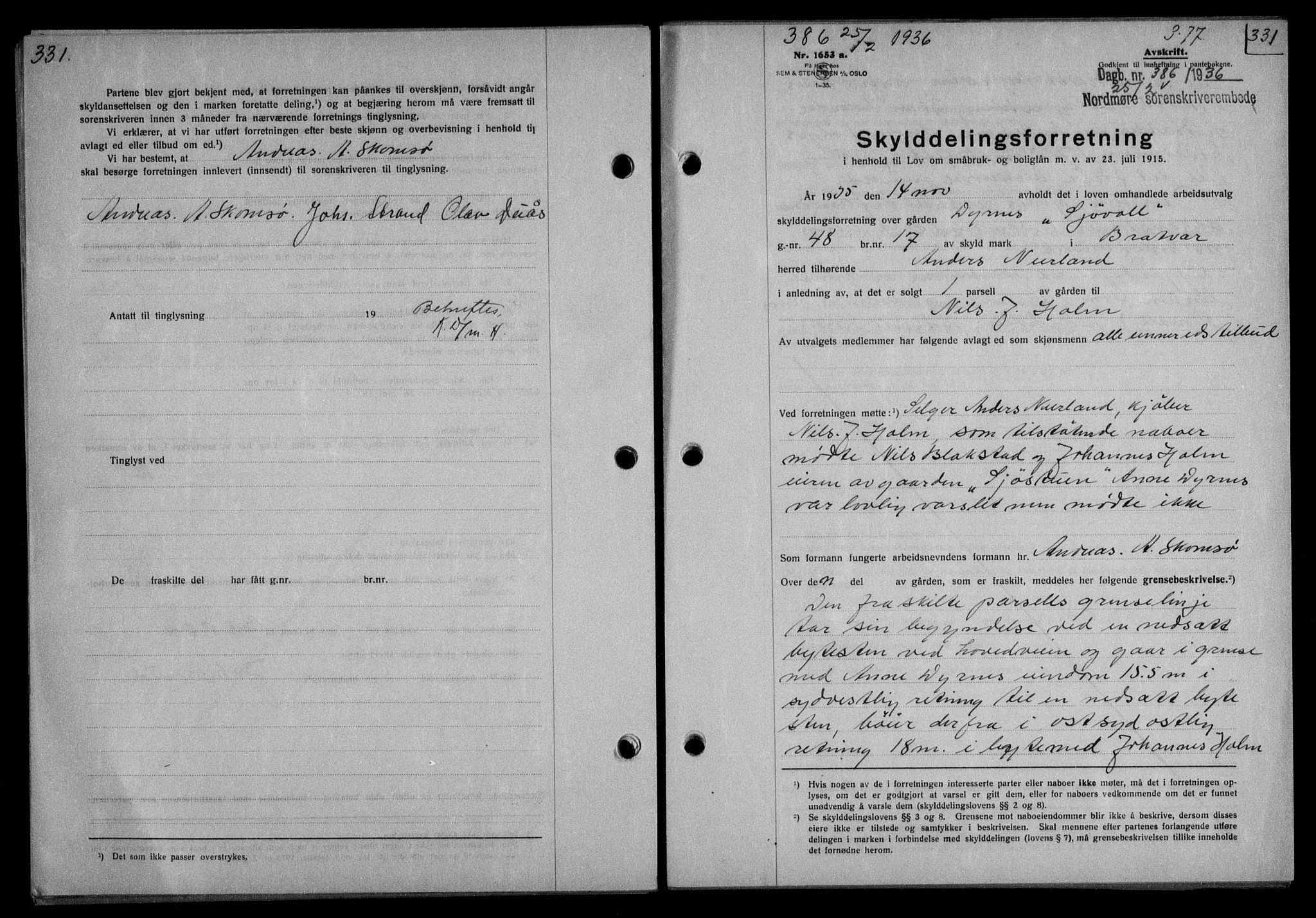 Nordmøre sorenskriveri, AV/SAT-A-4132/1/2/2Ca/L0087: Mortgage book no. 77, 1935-1936, Deed date: 25.02.1936