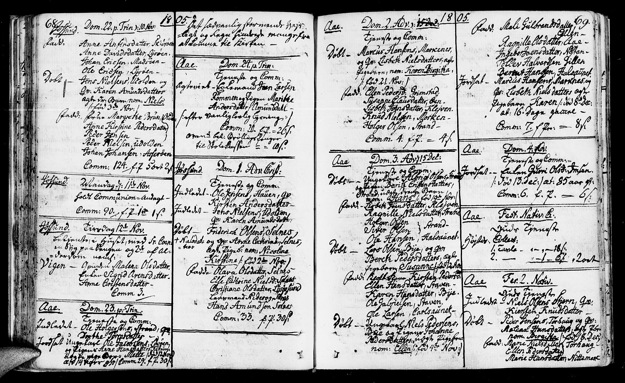 Ministerialprotokoller, klokkerbøker og fødselsregistre - Sør-Trøndelag, SAT/A-1456/655/L0674: Parish register (official) no. 655A03, 1802-1826, p. 68-69