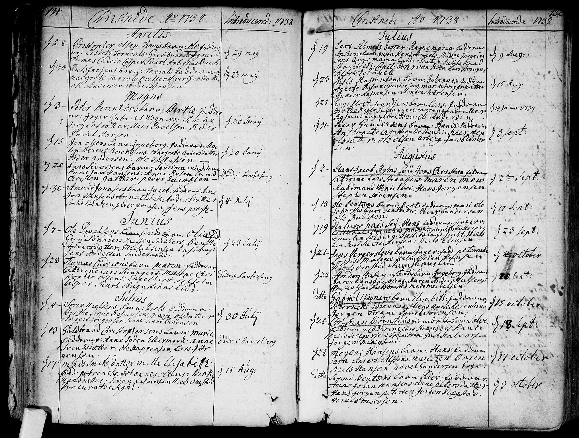 Bragernes kirkebøker, SAKO/A-6/F/Fa/L0004: Parish register (official) no. I 4, 1734-1759, p. 131-132