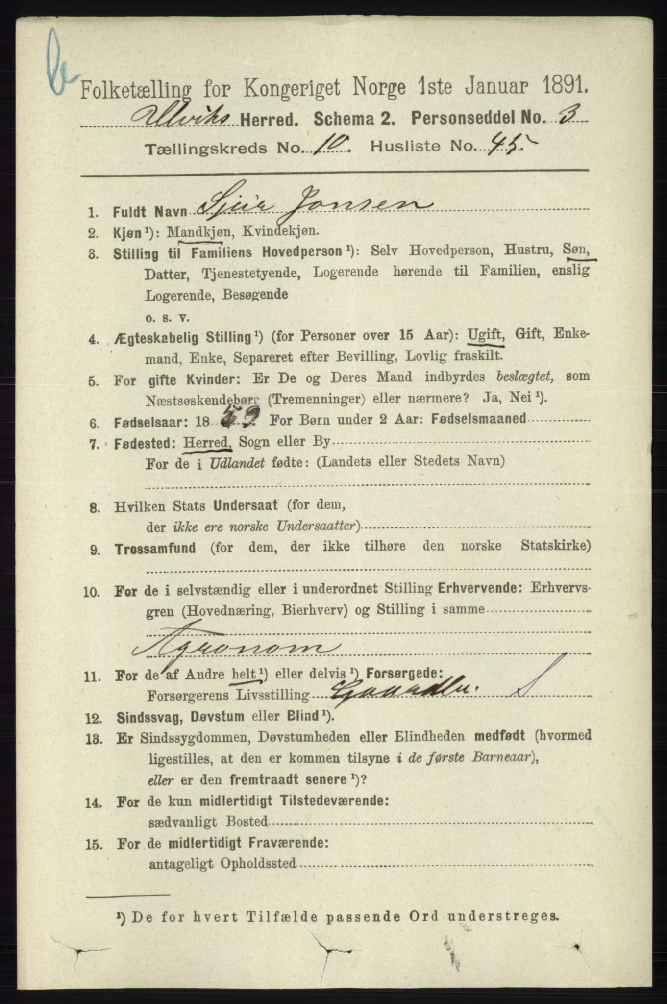 RA, 1891 census for 1233 Ulvik, 1891, p. 3435